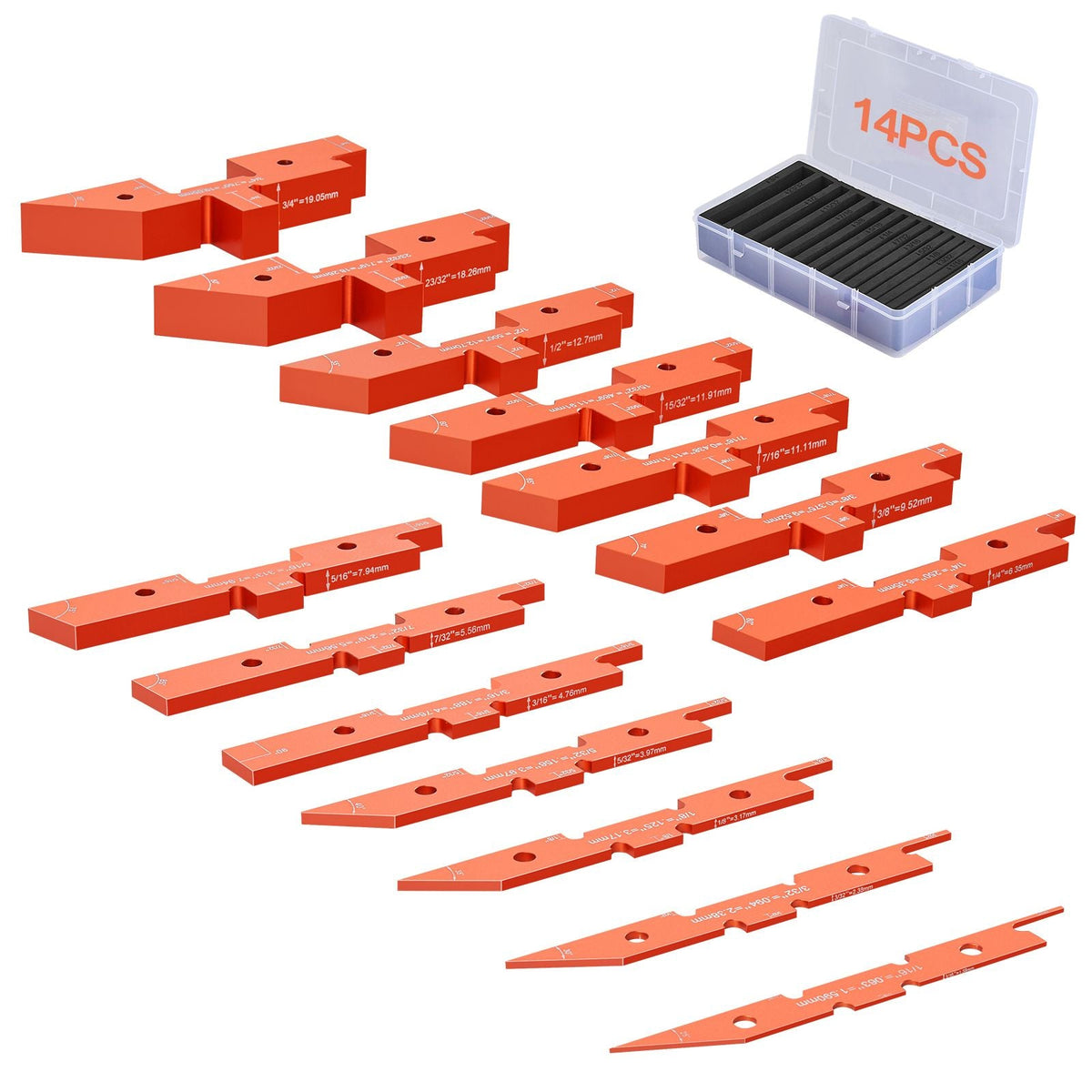 Router Table Adjustment Bars, 14-piece Set, Durable Aluminum Construction Blocks for Measuring Depths, Heights, and Angles, Includes Engraved Measurements and Carrying Case, Ideal for Router