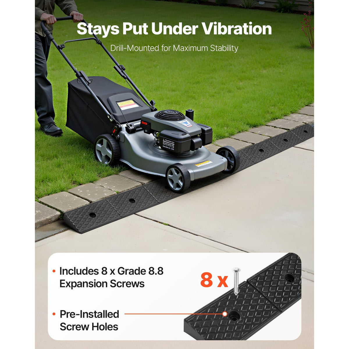 Rubber Curb Ramp, 33069 lbs Load Capacity, 2 Inches Rise Height Heavy Duty Rubber Threshold Ramp with Drainage Tank for Wheelchairs, Strollers, Motorcycles, Cars, Lawn Mowers & Trailers, 2 Pack