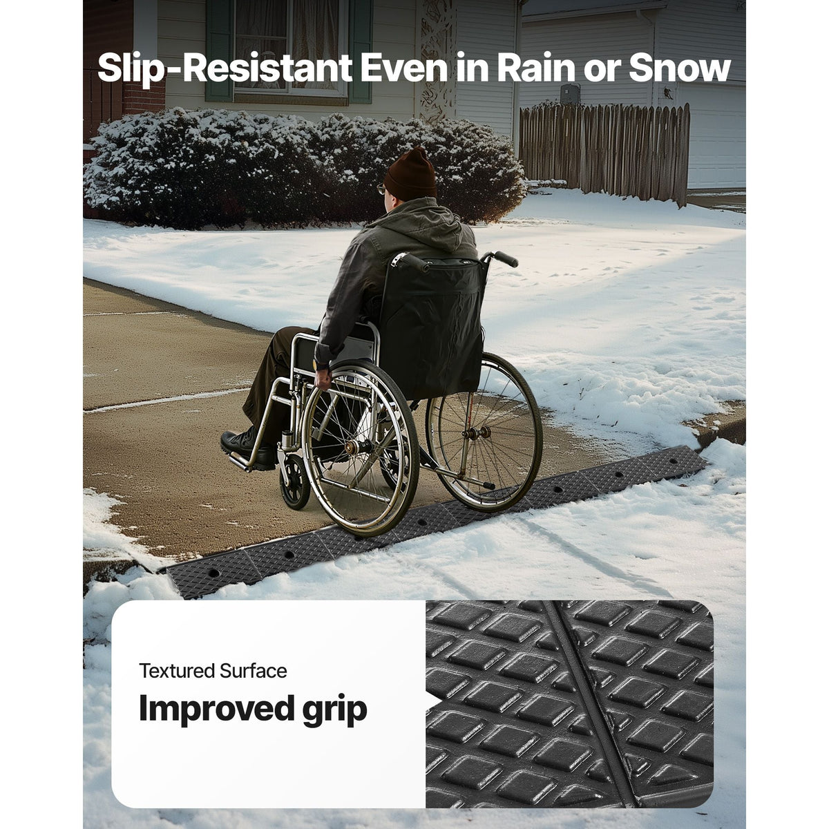 Rubber Curb Ramp, 33069 lbs Load Capacity, 2 Inches Rise Height Heavy Duty Rubber Threshold Ramp with Drainage Tank for Wheelchairs, Strollers, Motorcycles, Cars, Lawn Mowers & Trailers, 2 Pack