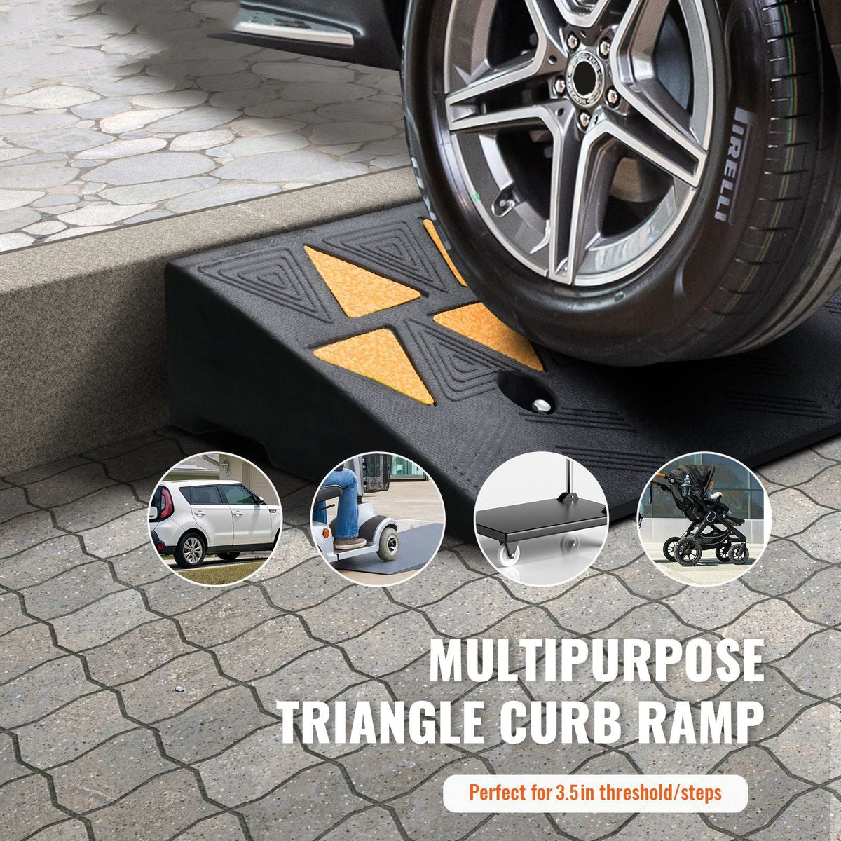 Rubber Curb Ramp 3.7" Rise Height Sidewalk Curb Ramp, 10" Width 39.4" Length Driveway Ramp for Curb, 15T Heavy Duty Rubber Ramp for Forklifts, Trucks, Buses, Cars, Wheelchairs, Bikes