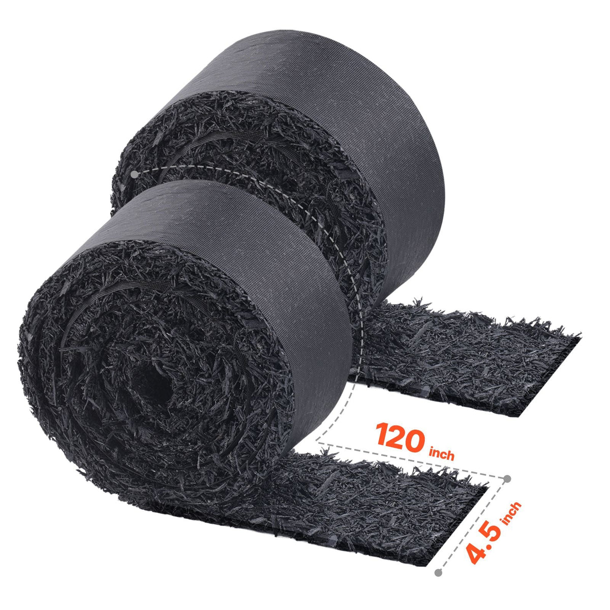 Rubber Mulch for Landscaping, 2 Rolls Recycled Rubber Mulch Mat 120 x 4.5 in, Permanent Rubber Pathway, Natural-Looking Black Mulch Garden Edging for Plants, Vegetables & Flower Garden Barrier