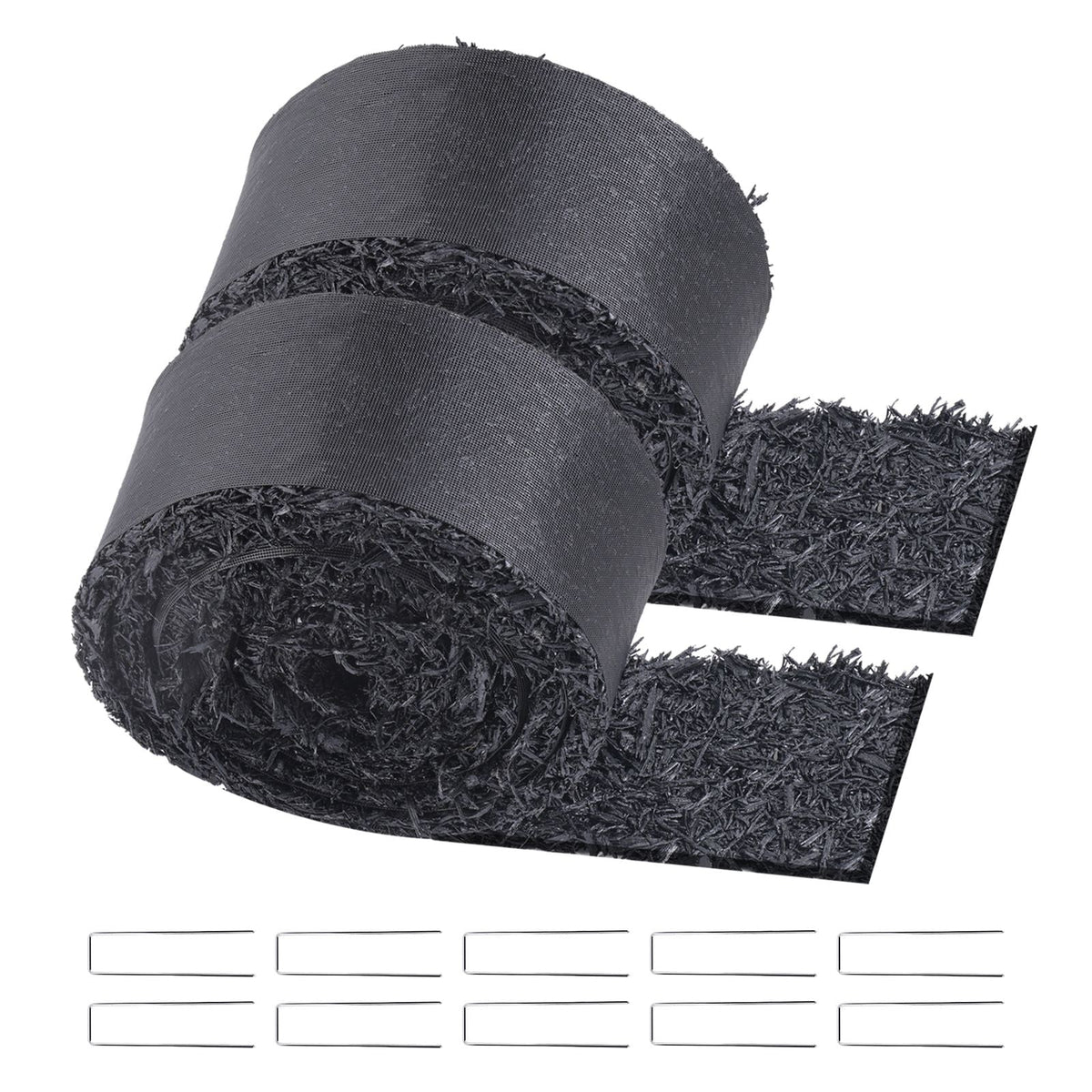 Rubber Mulch for Landscaping, 2 Rolls Recycled Rubber Mulch Mat 120 x 4.5 in, Permanent Rubber Pathway, Natural-Looking Black Mulch Garden Edging for Plants, Vegetables & Flower Garden Barrier