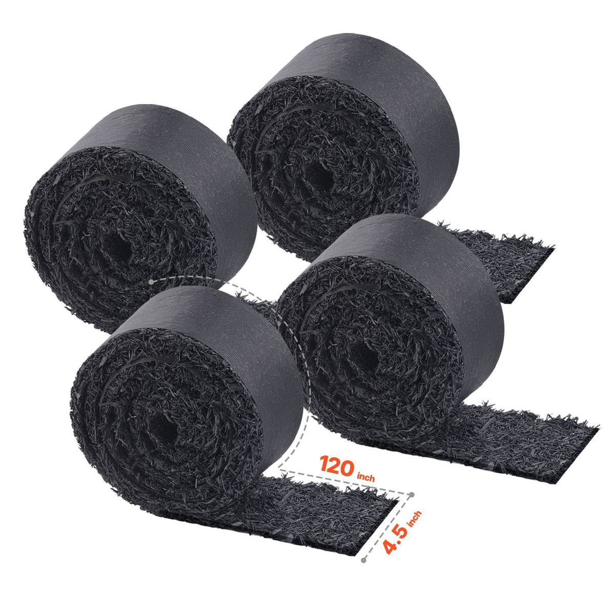 Rubber Mulch for Landscaping, 4 Rolls Recycled Rubber Mulch Mat 120 x 4.5 in, Permanent Rubber Pathway, Natural-Looking Black Mulch Garden Edging for Plants, Vegetables & Flower Garden Barrier