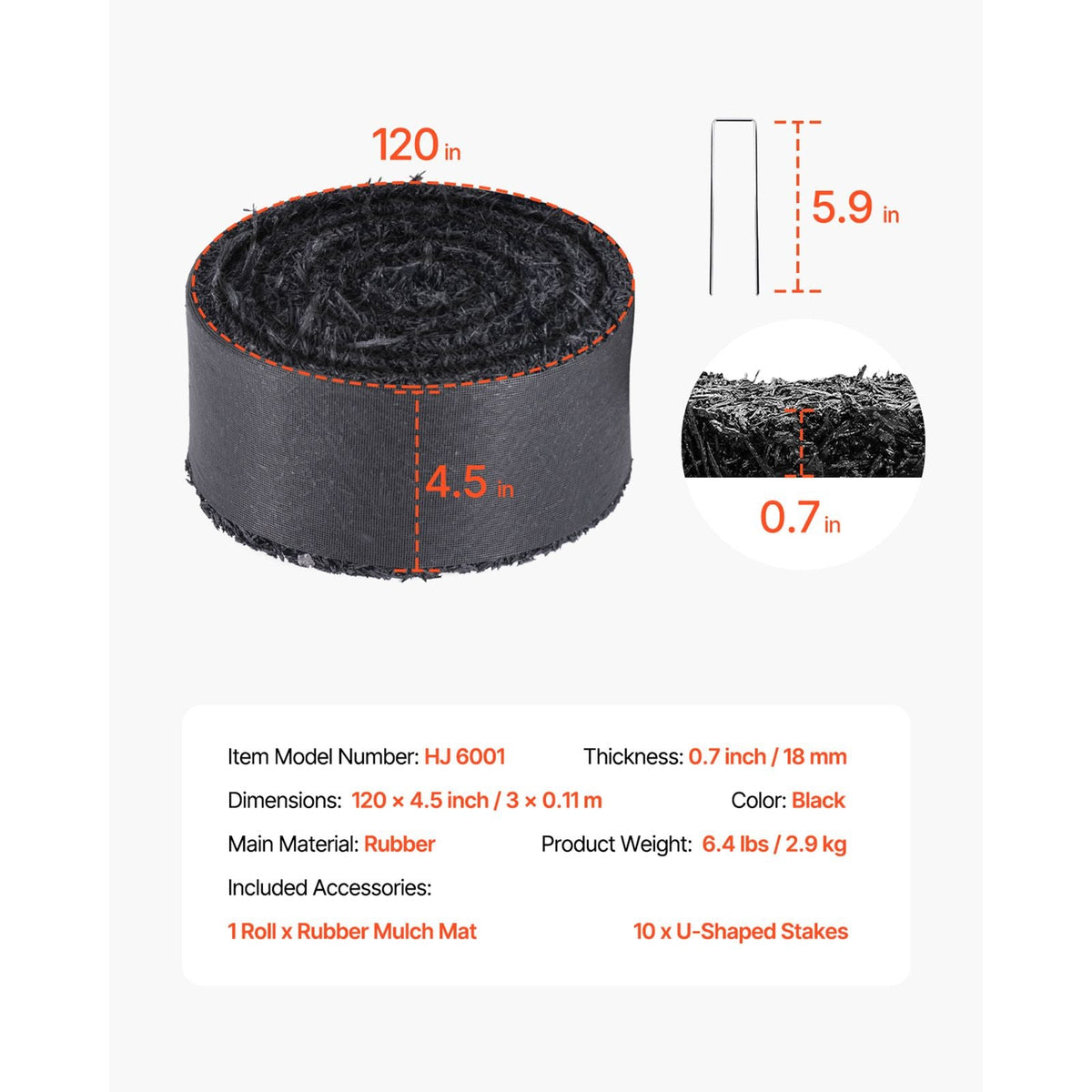 Rubber Mulch for Landscaping, Recycled Rubber Mulch Mat 120 x 4.5 in, Permanent Rubber Pathway, Natural-Looking Black Mulch Garden Edging Border for Plants, Vegetables & Flower Garden Barrier