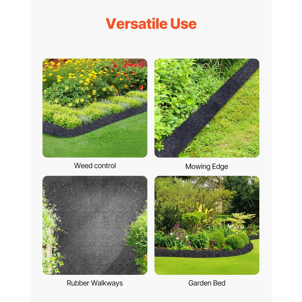 Rubber Mulch for Landscaping, Recycled Rubber Mulch Mat 120 x 4.5 in, Permanent Rubber Pathway, Natural-Looking Black Mulch Garden Edging Border for Plants, Vegetables & Flower Garden Barrier