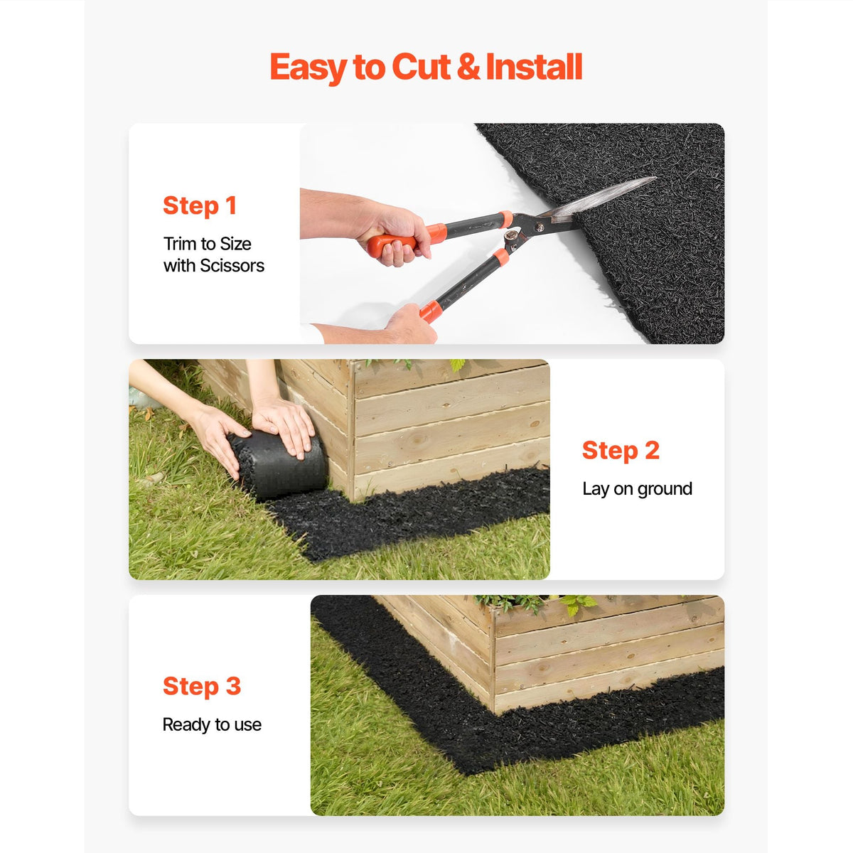 Rubber Mulch Mat Roll, 140 x 4.5 in, Recycled Rubber Permanent Mulch Edging Border, Natural-Looking Flower Barrier with Stakes, 0.5 in Thick Cuttable Garden Edgings for Landscaping