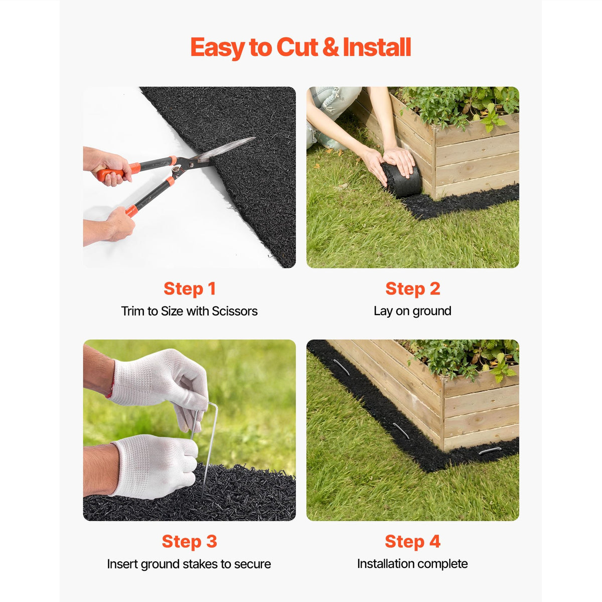 Rubber Mulch Mat Roll, 2 Rolls 120 x 4.5 in, Recycled Rubber Permanent Mulch Edging Border, Natural-Looking Flower Barrier with Stakes, 0.5 in Thick Cuttable Garden Edgings for Landscaping