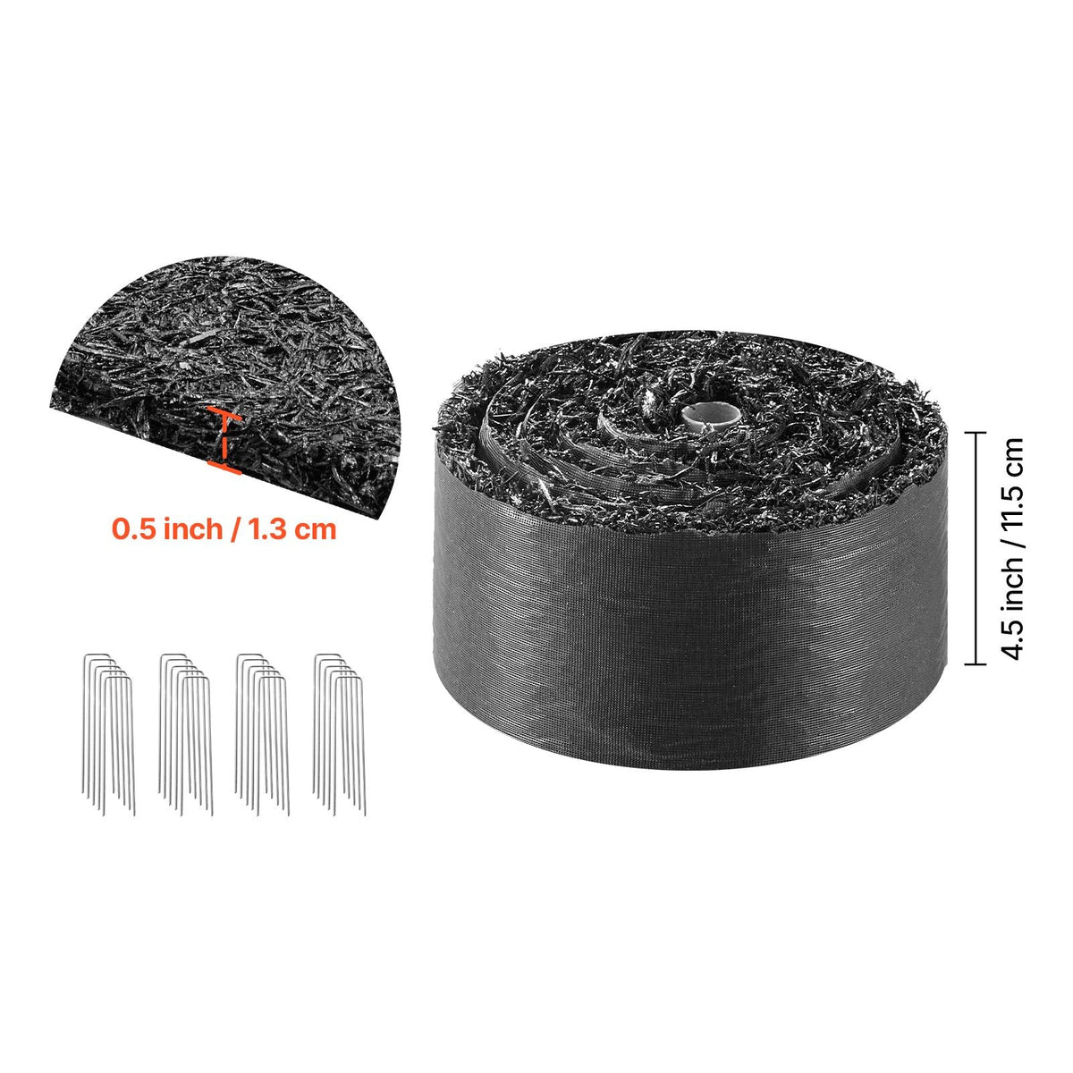 Rubber Mulch Mat Roll, 2 Rolls 120 x 4.5 in, Recycled Rubber Permanent Mulch Edging Border, Natural-Looking Flower Barrier with Stakes, 0.5 in Thick Cuttable Garden Edgings for Landscaping