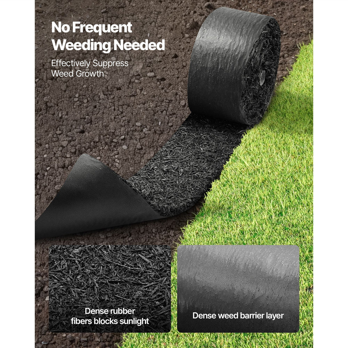 Rubber Mulch Mat Roll, 4 Rolls 120 x 4.5 in, Recycled Rubber Permanent Mulch Edging Border, Natural-Looking Flower Barrier with Stakes, 0.5 in Thick Cuttable Garden Edgings for Landscaping