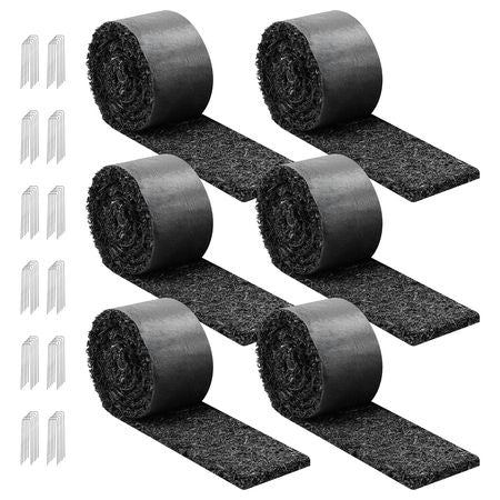 Rubber Mulch Mat Roll, 6 Rolls 120 x 4.5 in, Recycled Rubber Permanent Mulch Edging Border, Natural-Looking Flower Barrier with Stakes, 0.5 in Thick Cuttable Garden Edgings for Landscaping