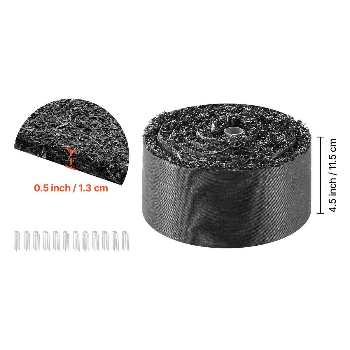 Rubber Mulch Mat Roll, 6 Rolls 120 x 4.5 in, Recycled Rubber Permanent Mulch Edging Border, Natural-Looking Flower Barrier with Stakes, 0.5 in Thick Cuttable Garden Edgings for Landscaping