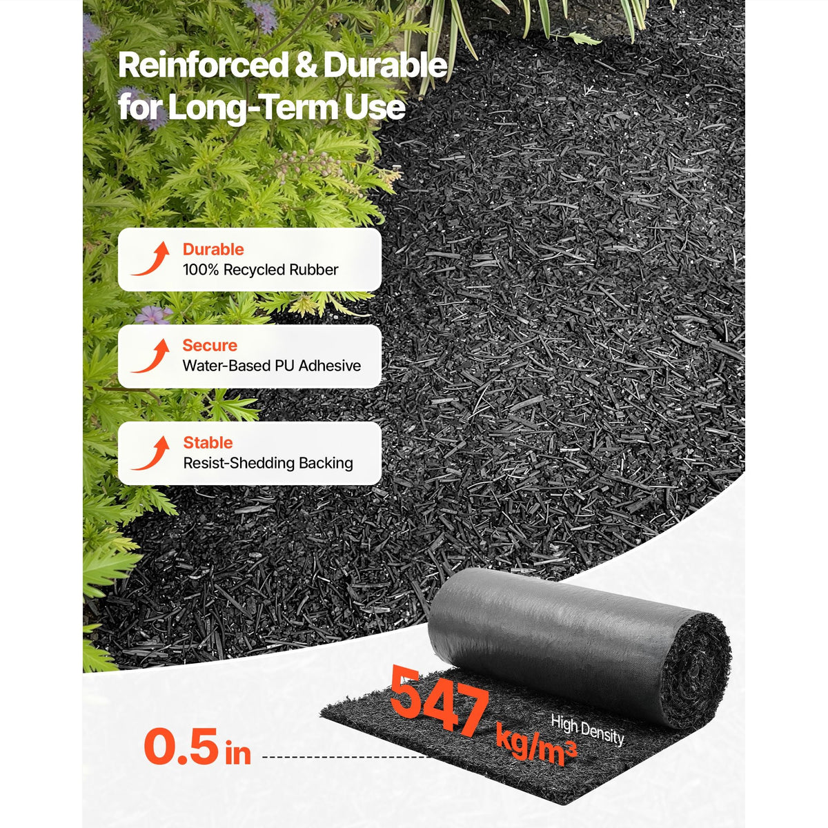 Rubber Mulch Mat Roll, 96 x 24 in Recycled Rubber Mulch Mat, 0.5 Thick Cuttable, Reduced Weed Growth, Natural-Looking Weed Barrier Mat, Permanent Walkway Pathway for Landscaping