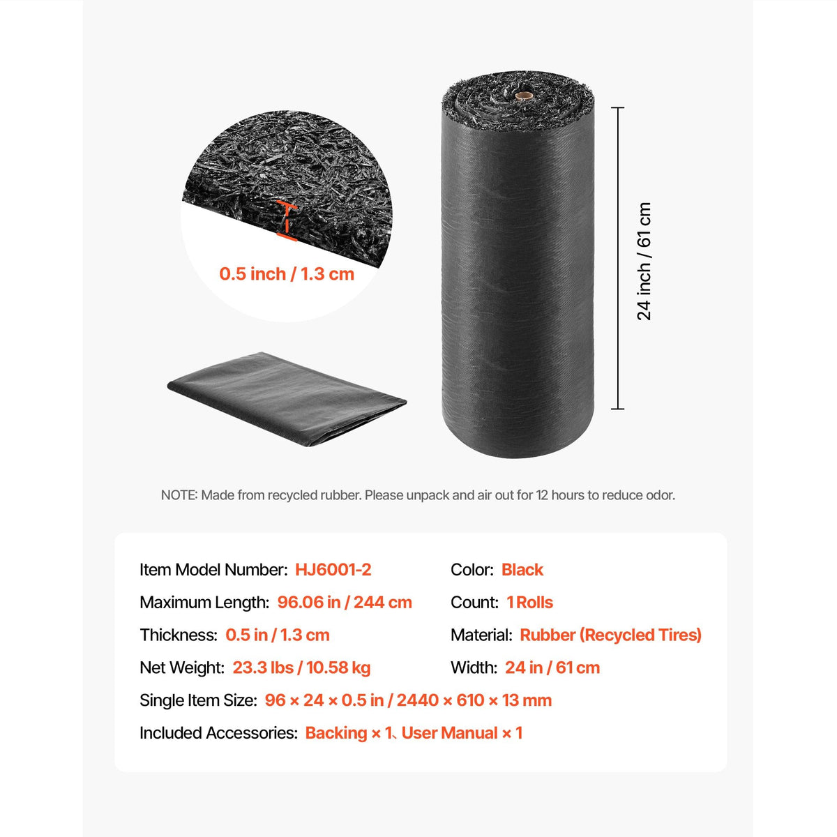 Rubber Mulch Mat Roll, 96 x 24 in Recycled Rubber Mulch Mat, 0.5 Thick Cuttable, Reduced Weed Growth, Natural-Looking Weed Barrier Mat, Permanent Walkway Pathway for Landscaping