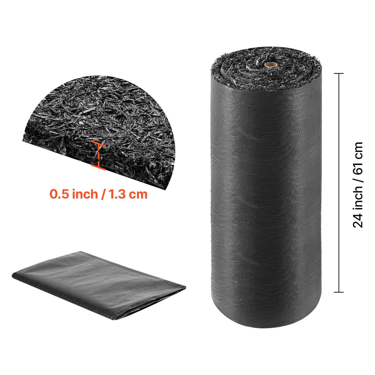 Rubber Mulch Mat Roll, 96 x 24 in Recycled Rubber Mulch Mat, 0.5 Thick Cuttable, Reduced Weed Growth, Natural-Looking Weed Barrier Mat, Permanent Walkway Pathway for Landscaping