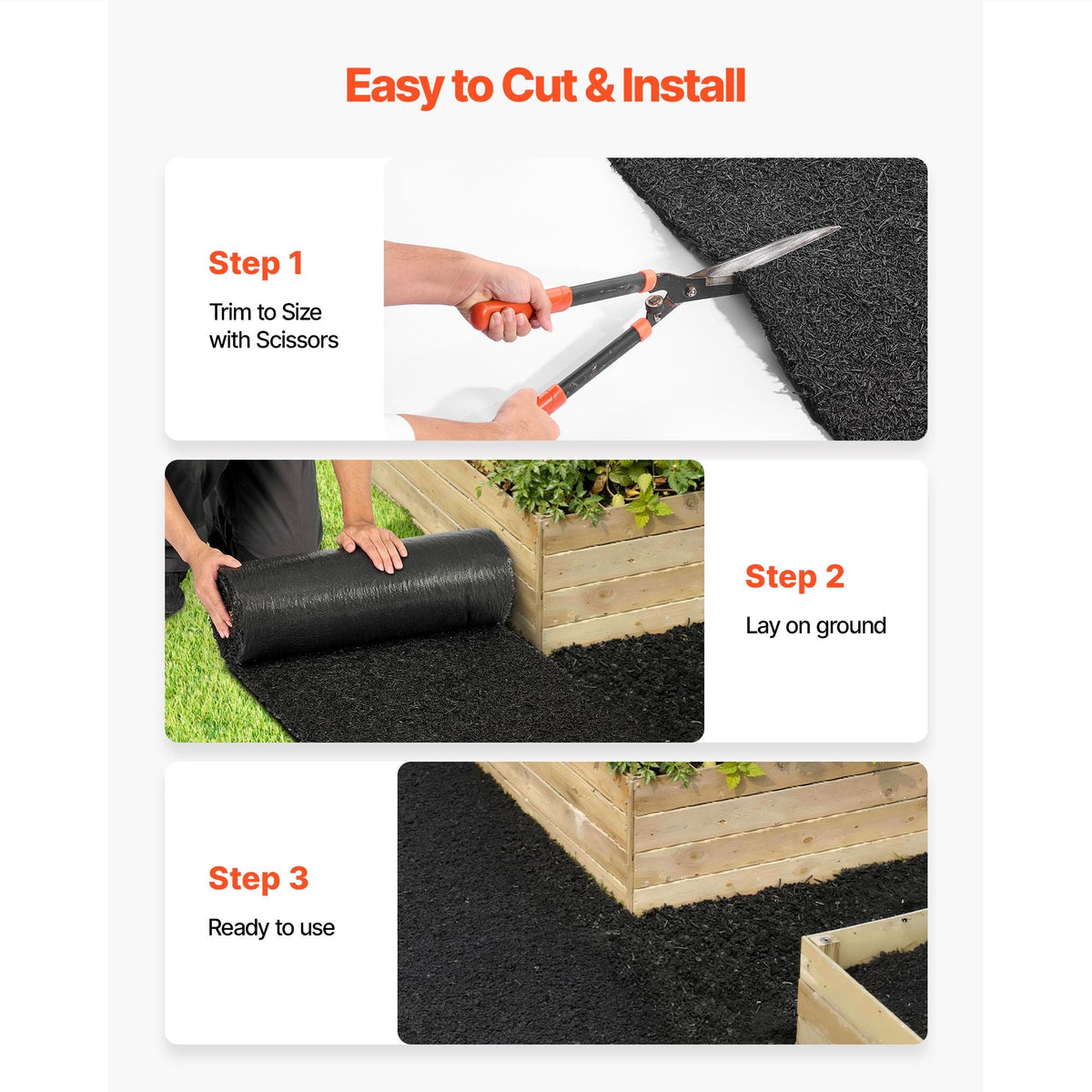 Rubber Mulch Mat Roll, 96 x 24 in Recycled Rubber Mulch Mat, 0.5 Thick Cuttable, Reduced Weed Growth, Natural-Looking Weed Barrier Mat, Permanent Walkway Pathway for Landscaping