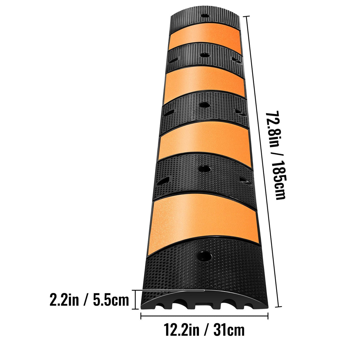 Rubber Speed Control Hump, Dual Channel, 2 Units, 72.8" Length, Supports Up to 22000 LBS, Dimensions 72.8 x 12.2 x 2.2, Suitable for Asphalt, Concrete, and Gravel Surfaces - 6 Feet