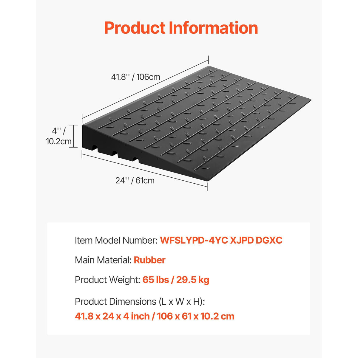 Rubber Threshold Ramp, 4\" Rise Threshold Ramp Doorway, 3 Channels Cord Cover Rubber Solid Threshold Ramp, Rubber Angled Entry Rated 2200 Lbs Load Capacity for Wheelchair and Scooter