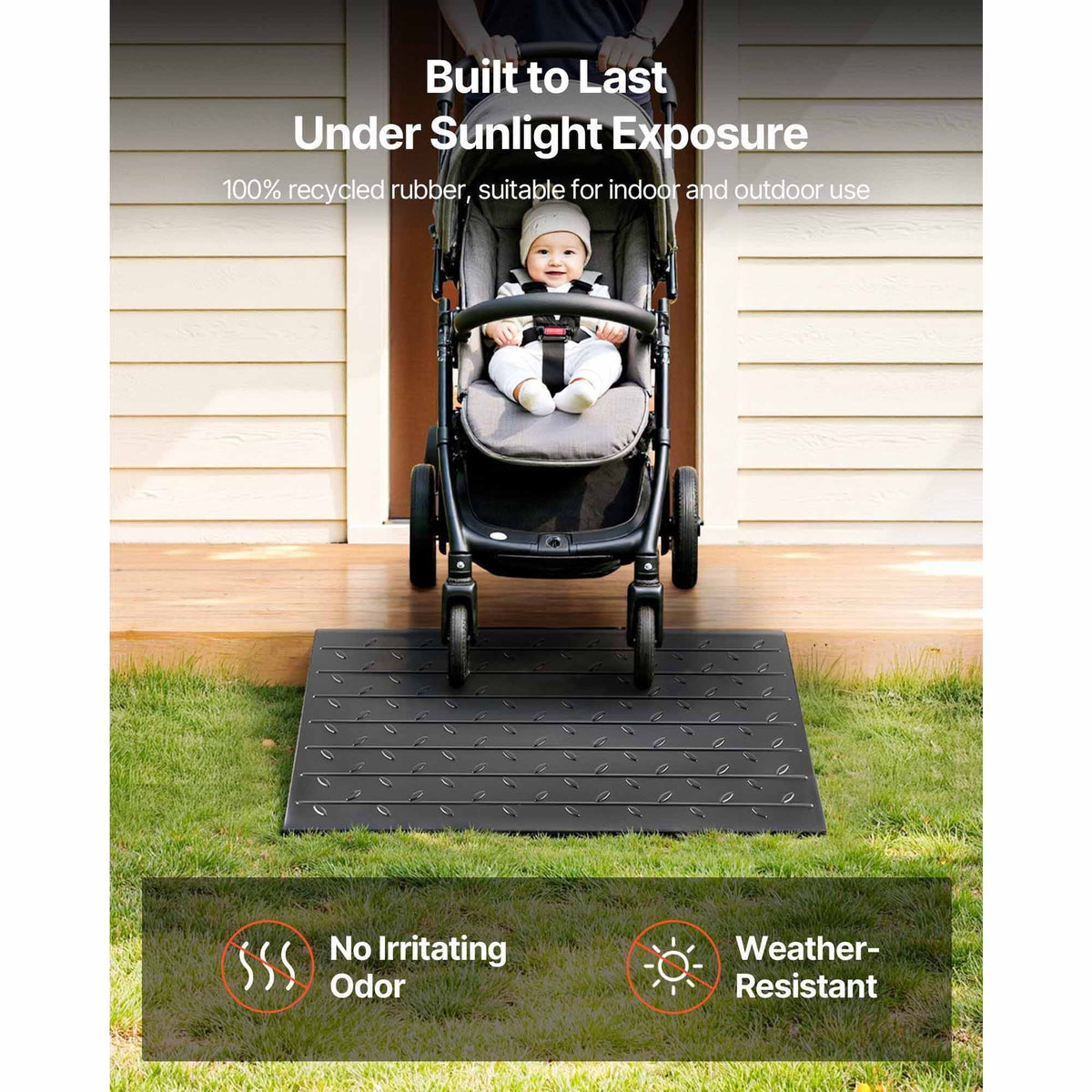 Rubber Threshold Ramp, 4\" Rise Threshold Ramp Doorway, 3 Channels Cord Cover Rubber Solid Threshold Ramp, Rubber Angled Entry Rated 2200 Lbs Load Capacity for Wheelchair and Scooter