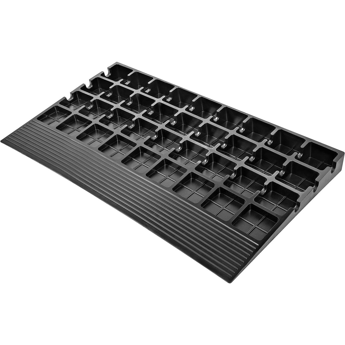 Rubber Threshold Ramp, 4\" Rise Threshold Ramp Doorway, 3 Channels Cord Cover Rubber Solid Threshold Ramp, Rubber Angled Entry Rated 2200 Lbs Load Capacity for Wheelchair and Scooter