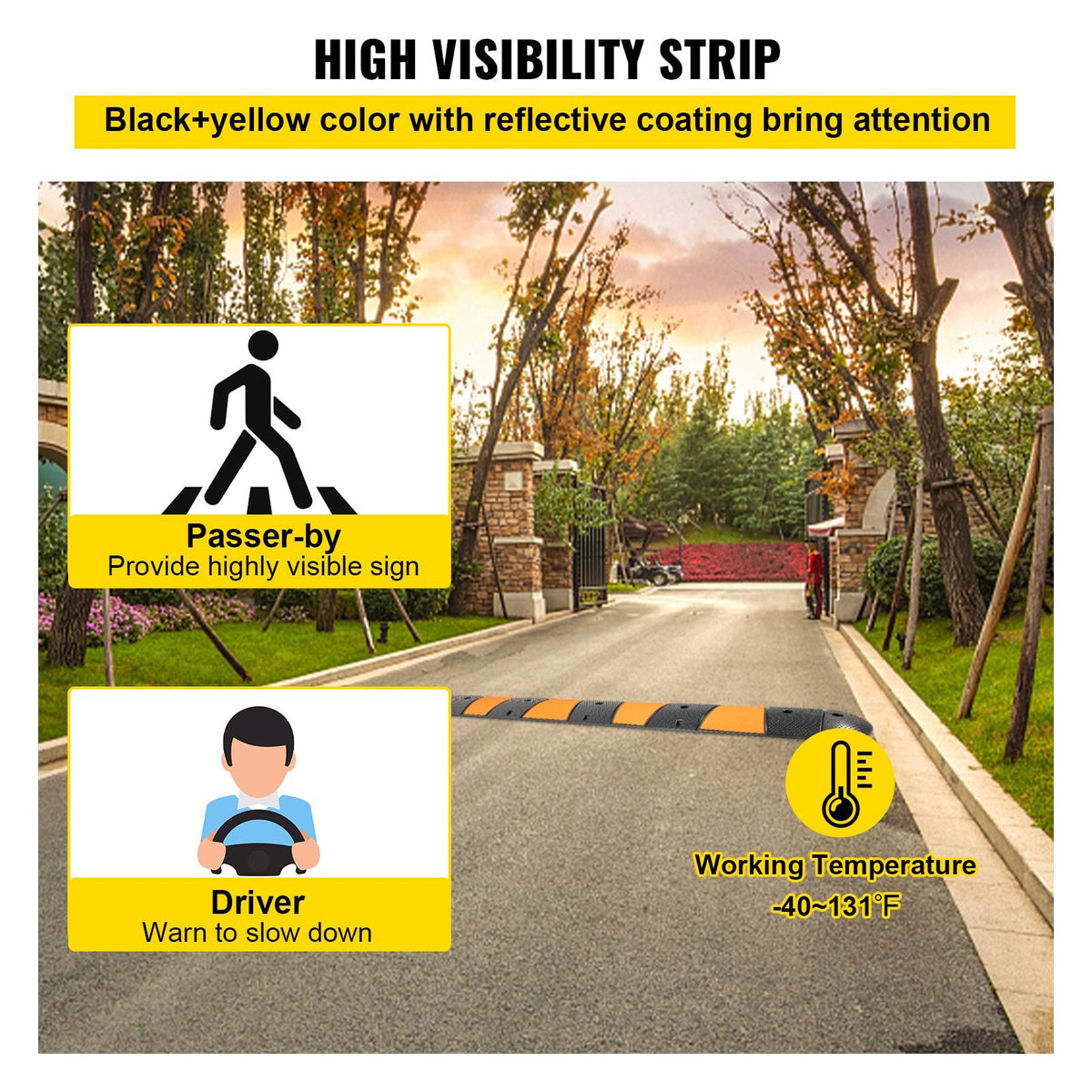 Rubber Traffic Calming Device, Single Unit with Dual Channels, 72" Length Modular Design Supports Up to 22000 LBS, Dimensions 72.8 x 12.2 x 2.2, Suitable for Asphalt, Concrete, and Gravel Sur