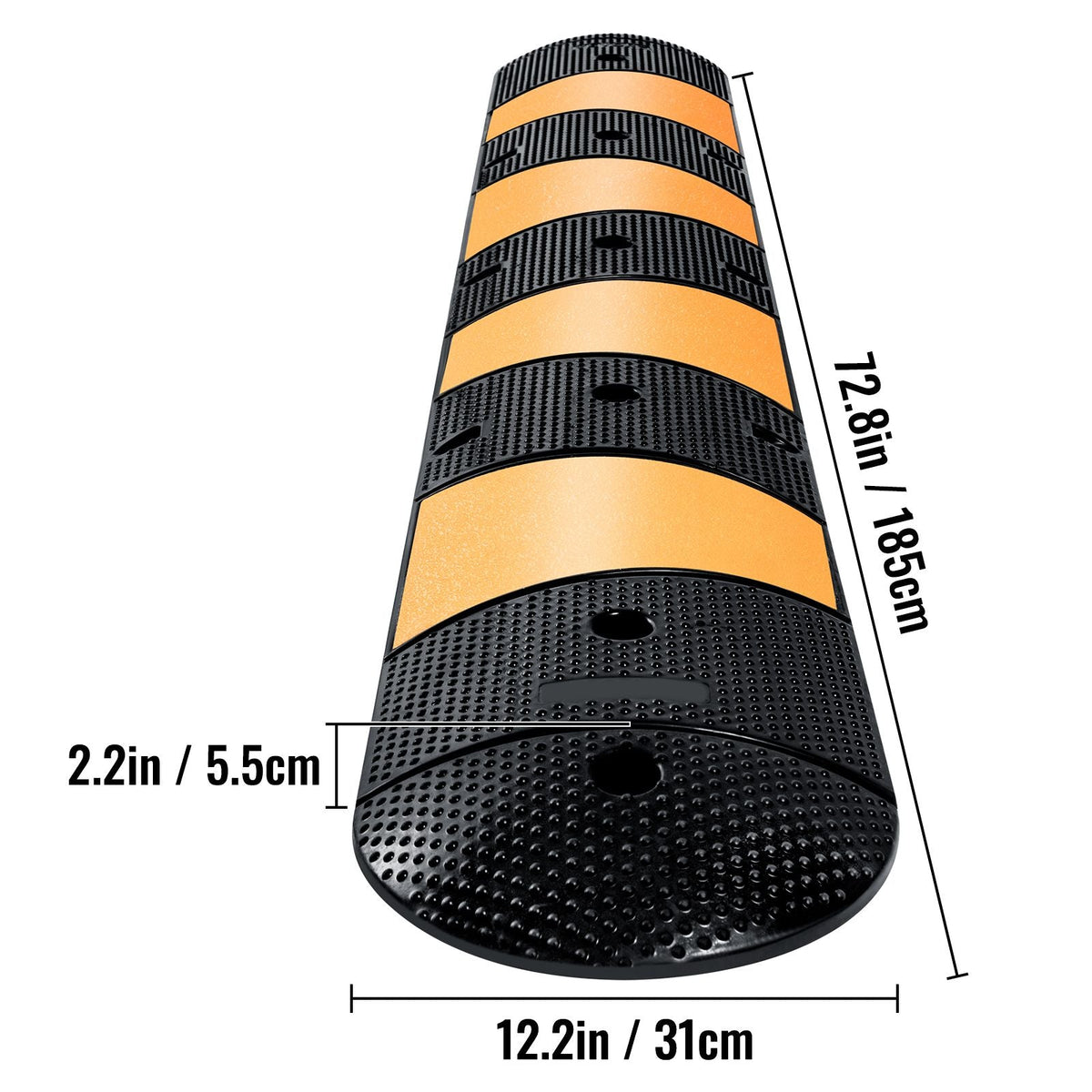Rubber Traffic Calming Device, Single Unit with Dual Channels, 72" Length Modular Design Supports Up to 22000 LBS, Dimensions 72.8 x 12.2 x 2.2, Suitable for Asphalt, Concrete, and Gravel Sur