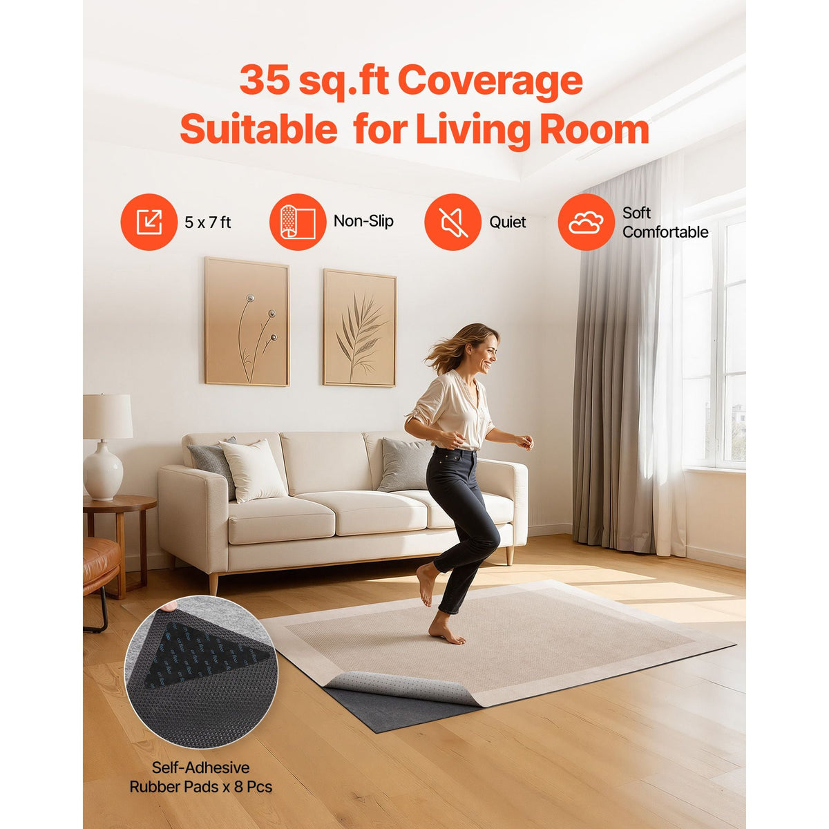 Rug Pad 5 x 7 ft, Non-slip Carpet Area Pad, Rug Mat Padding with Dual Surface Felt Cushion & Rubber Gripper, Hardwood Floor Protection for All Floors, Finishes, Keeps Carpets in Place