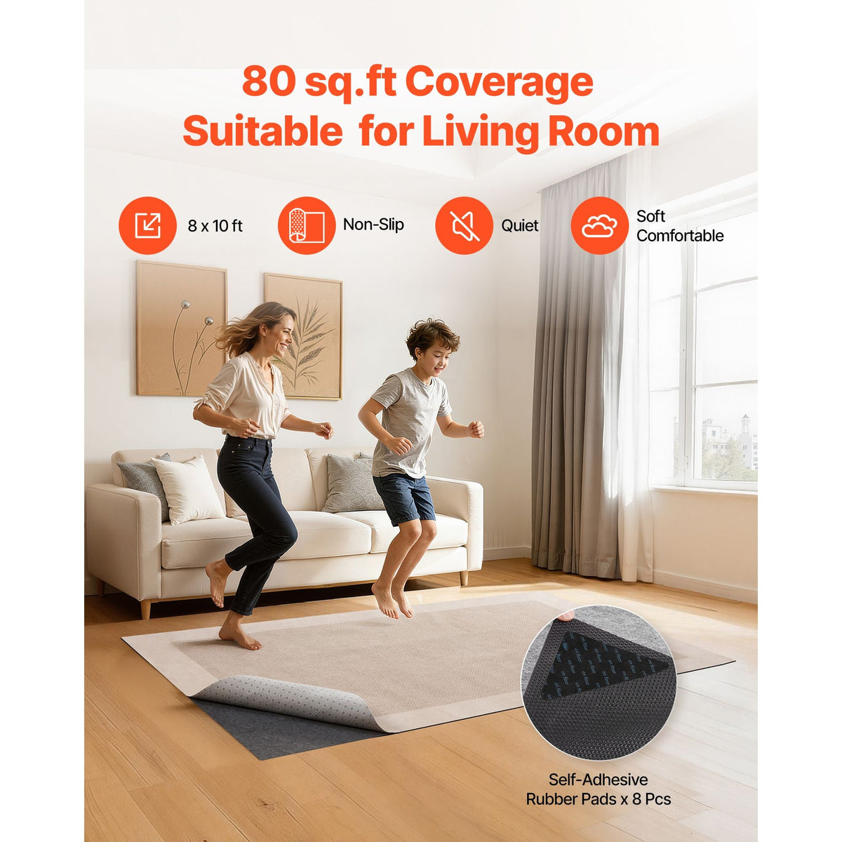 Rug Pad 8 x 10 ft, Non-slip Carpet Area Pad, Rug Mat Padding with Dual Surface Felt Cushion & Rubber Gripper, Hardwood Floor Protection for All Floors, Finishes, Keeps Carpets in Place