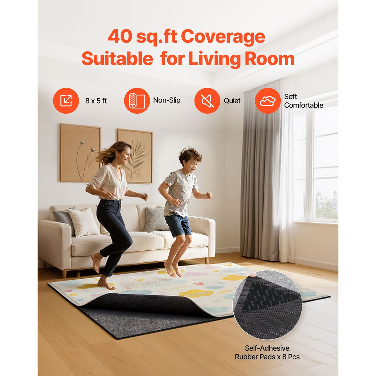 Rug Pad 8 x 5 ft, Non-slip Carpet Area Pad, Rug Mat Padding with Dual Surface Felt Cushion & Rubber Gripper, Hardwood Floor Protection for All Floors, Finishes, Keeps Carpets in Place