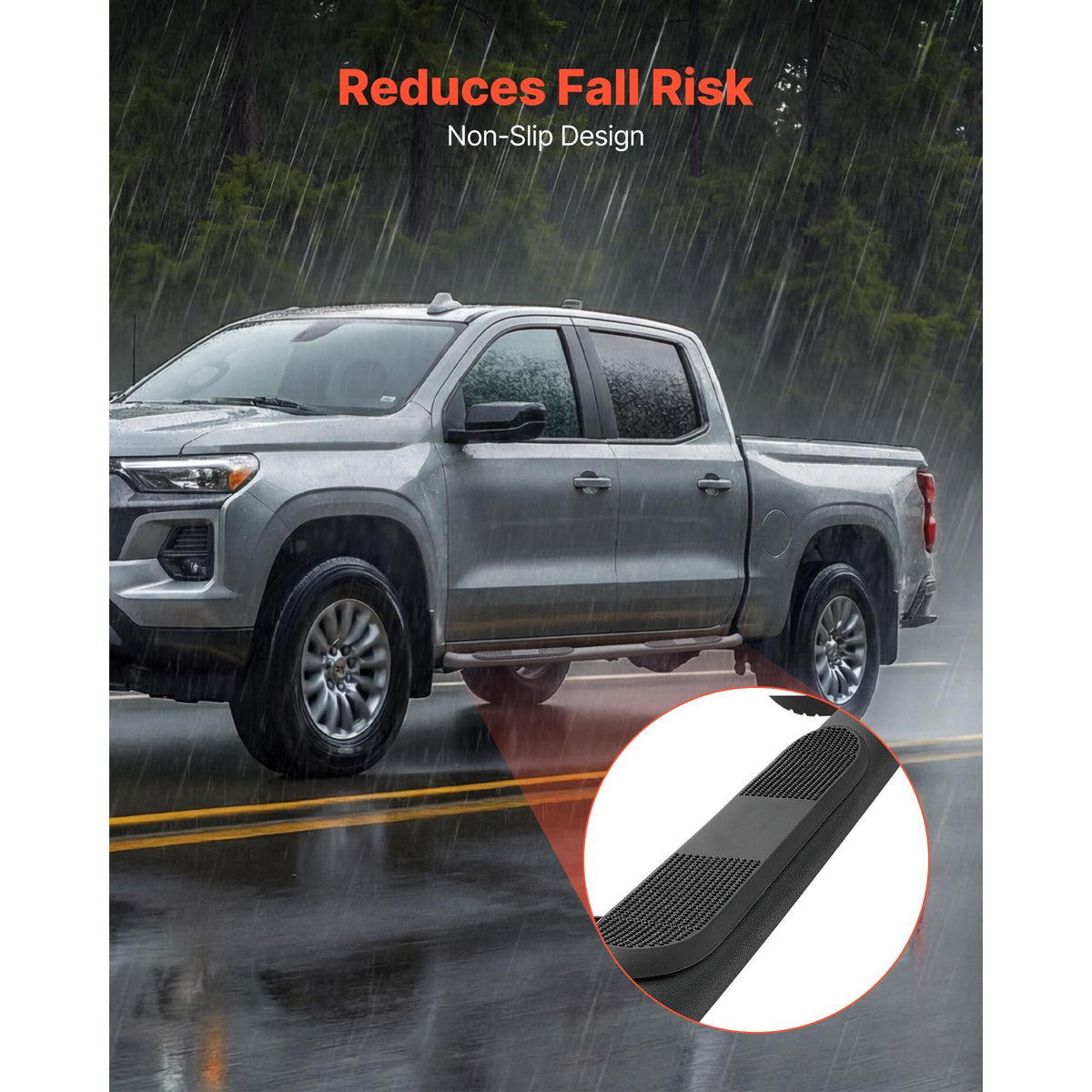 Running Boards, 3 Inches Side Steps Compatible with 2015-2025 Chevy Colorado/GMC Canyon Crew Cab, Black Carbon Steel Nerf Bars, 550 lbs Load Capacity, Non-Slip Surface with Rustproof Coating