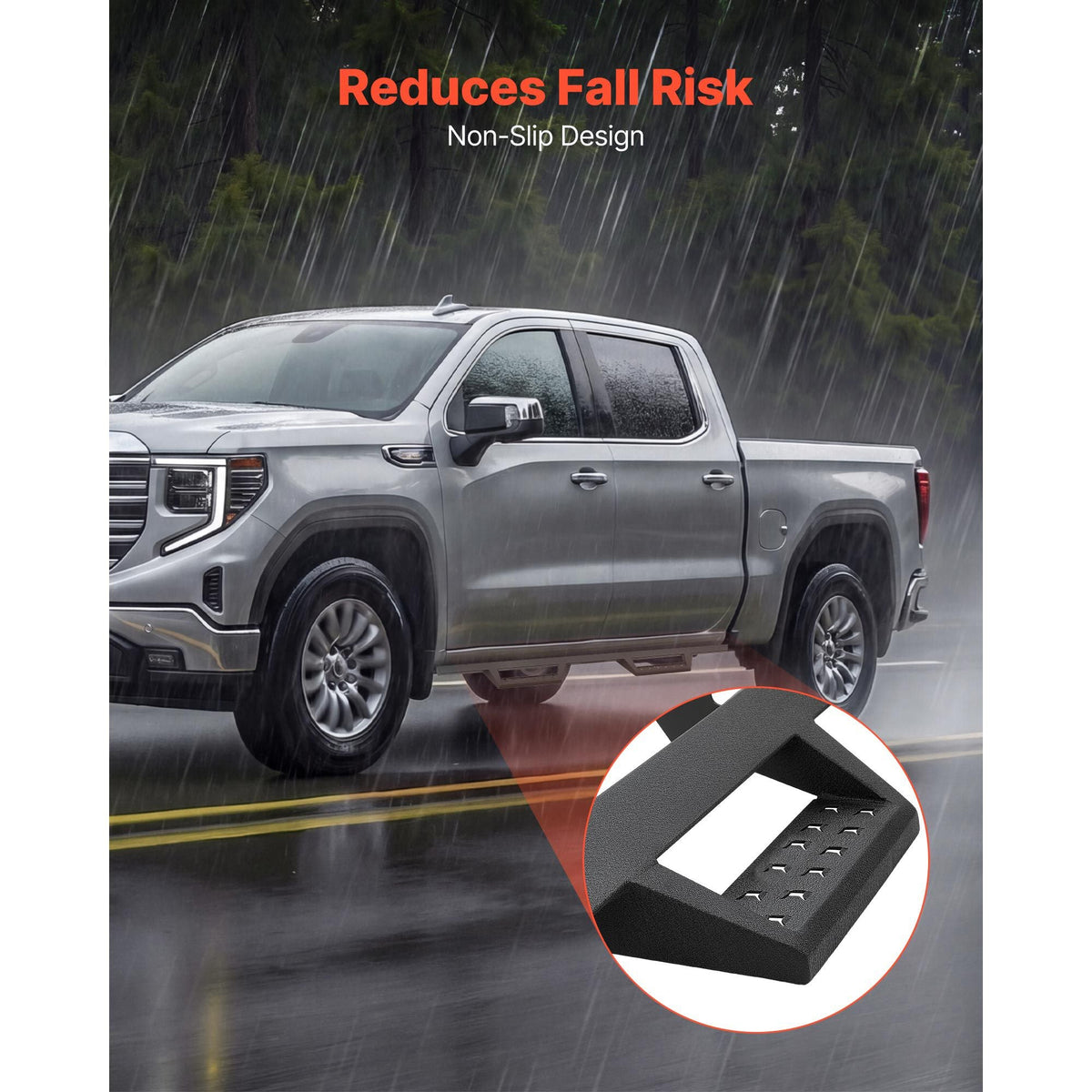 Running Boards, 4 Inches Side Steps Compatible with 2019-2025 Chevy GMC 1500/2500HD/3500HD Crew Cab, Black Carbon Steel Nerf Bars, 550 lbs Load Capacity, Non-Slip Surface with Rustproof Coating