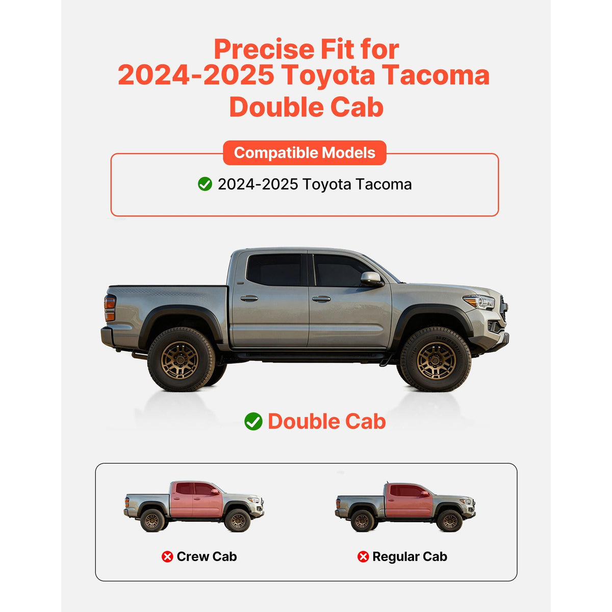 Running Boards, 4 Inches Side Steps Compatible with 2024-2025 Toyota Tacoma Double Cab, Black Carbon Steel Nerf Bars, 550 lbs Load Capacity, Wide Non-Slip Hollow Surface with Rustproof Coating