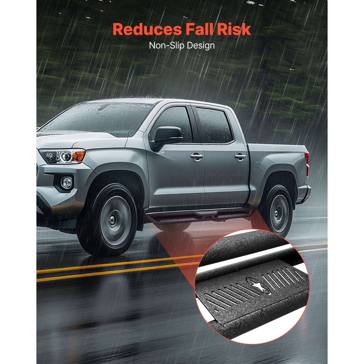 Running Boards, 6 Inches Side Steps Compatible with 2005-2023 Toyota Tacoma Double Cab, Black Carbon Steel Nerf Bars, 550 lbs Load Capacity, Wide Non-Slip Hollow Surface with Rustproof Coating
