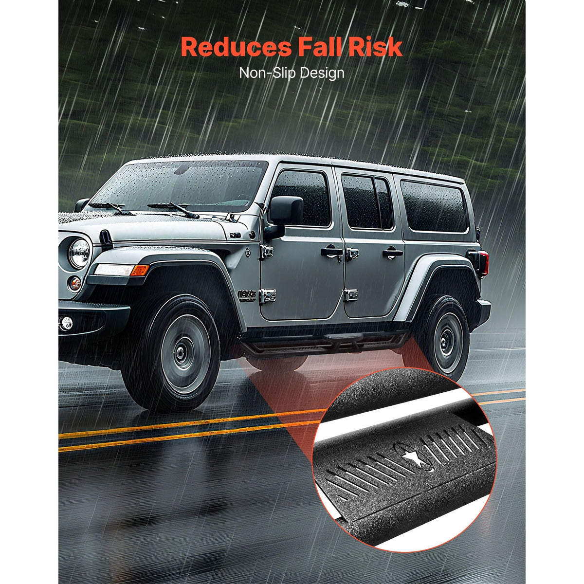 Running Boards, 6 Inches Side Steps Compatible with 2007-2018 Jeep Wrangler JK 4 Door, Black Carbon Steel Nerf Bars, 550 lbs Load Capacity, Wide Non-Slip Hollow Surface with Rustproof Coating