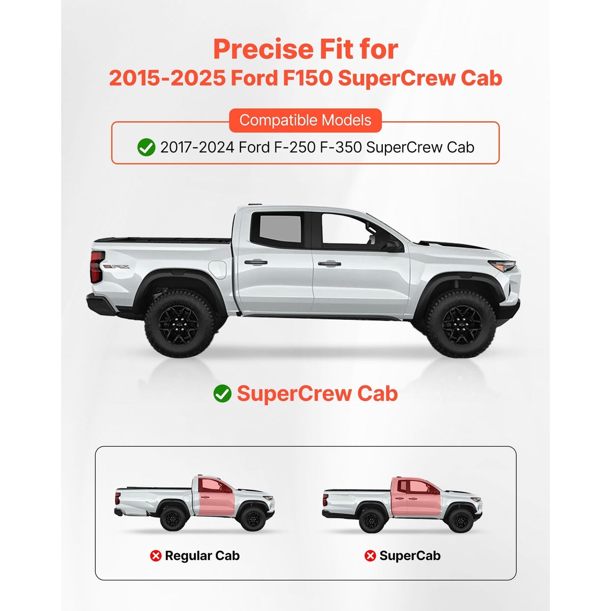 Running Boards, 6 Inches Side Steps Compatible with 2015-2025 Ford F150 SuperCrew Cab, 2017-2024 Ford F-250 F-350 SuperCrew Cab, Black Textured Aluminum Alloy Nerf Bars, 500 lbs Load Capacity