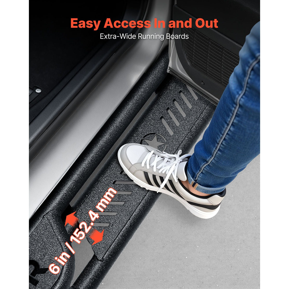 Running Boards, 6 Inches Side Steps Compatible with 2015-2025 Ford F150 SuperCrew Cab, 2017-2025 Ford F150 SuperCrew Cab, Black Carbon Steel Nerf Bars, 550 lbs Load Capacity, Non-Slip Surface