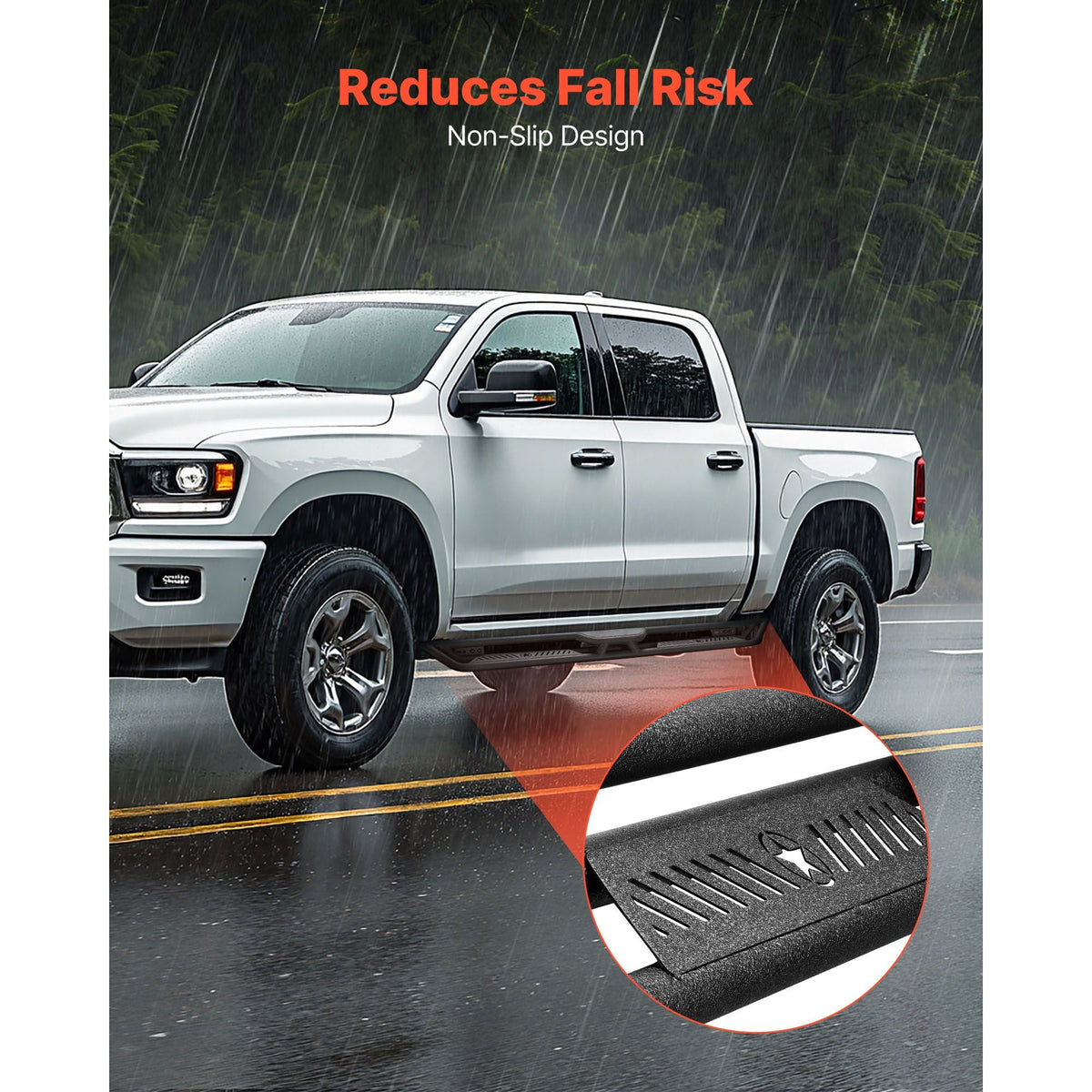Running Boards, 6 Inches Side Steps Compatible with 2019-2025 Dodge Ram 1500 Crew Cab(Not Fit 2019-2025 1500 Classic), Black Carbon Steel Nerf Bars, 550 lbs Load Capacity