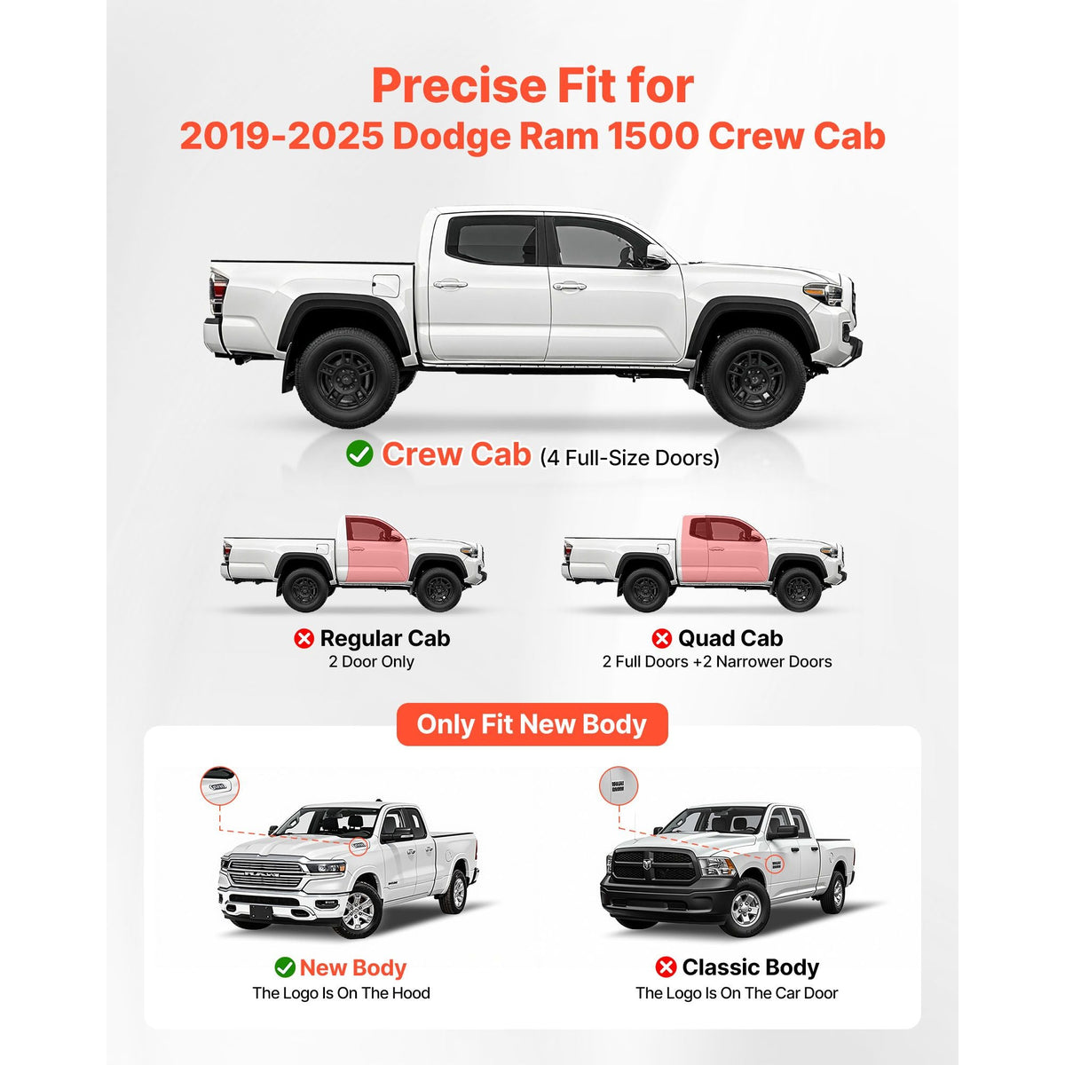 Running Boards, 6 Inches Side Steps Compatible with 2019-2025 Dodge Ram 1500 Crew Cab(Not Fit 2019-2025 1500 Classic), Black Carbon Steel Nerf Bars, 550 lbs Load Capacity
