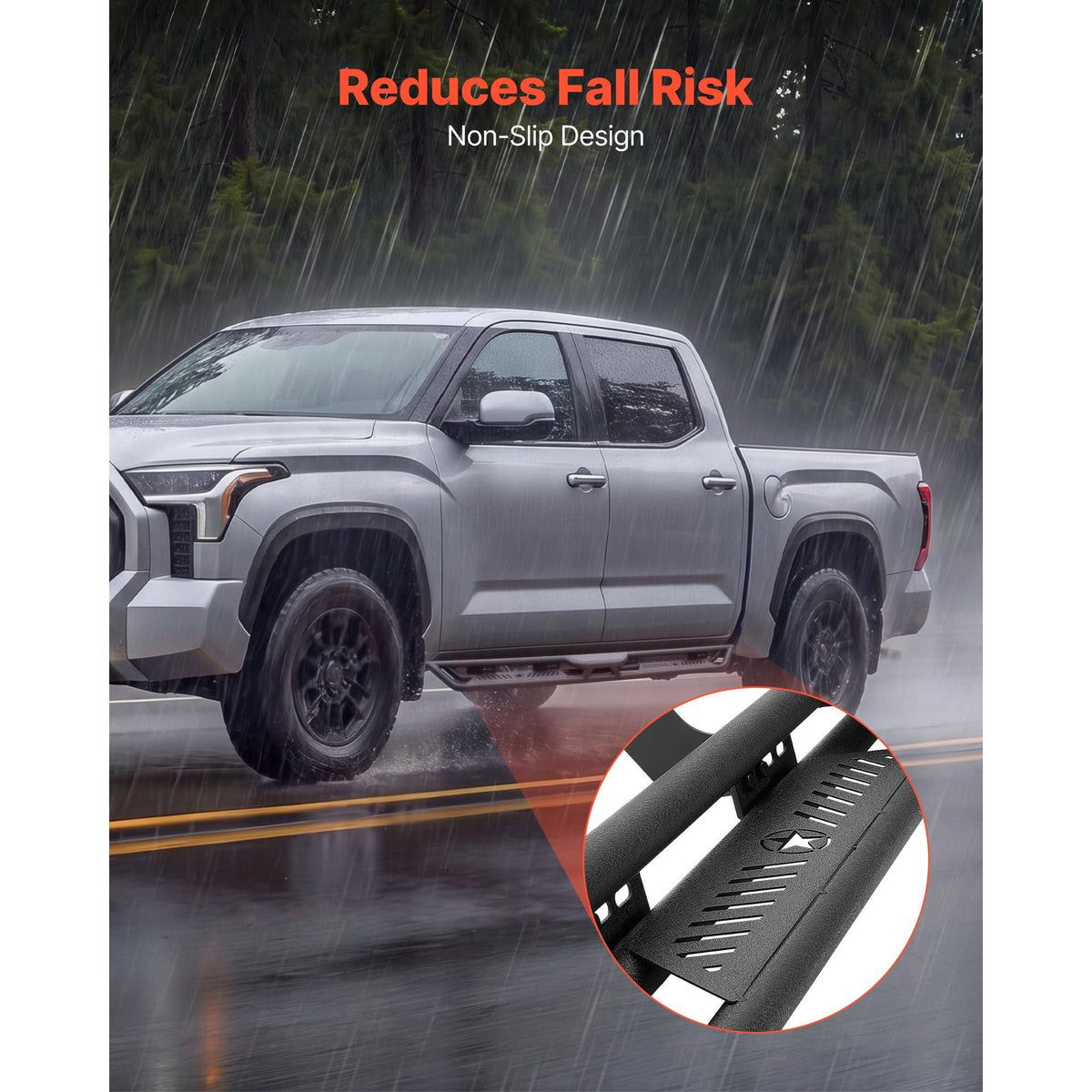 Running Boards, 6 Inches Side Steps Compatible with 2022-2025 Toyota Tundra CrewMax Cab, Black Carbon Steel Nerf Bars, 550 lbs Load Capacity, Wide Non-Slip Hollow Surface with Rustproof Coating