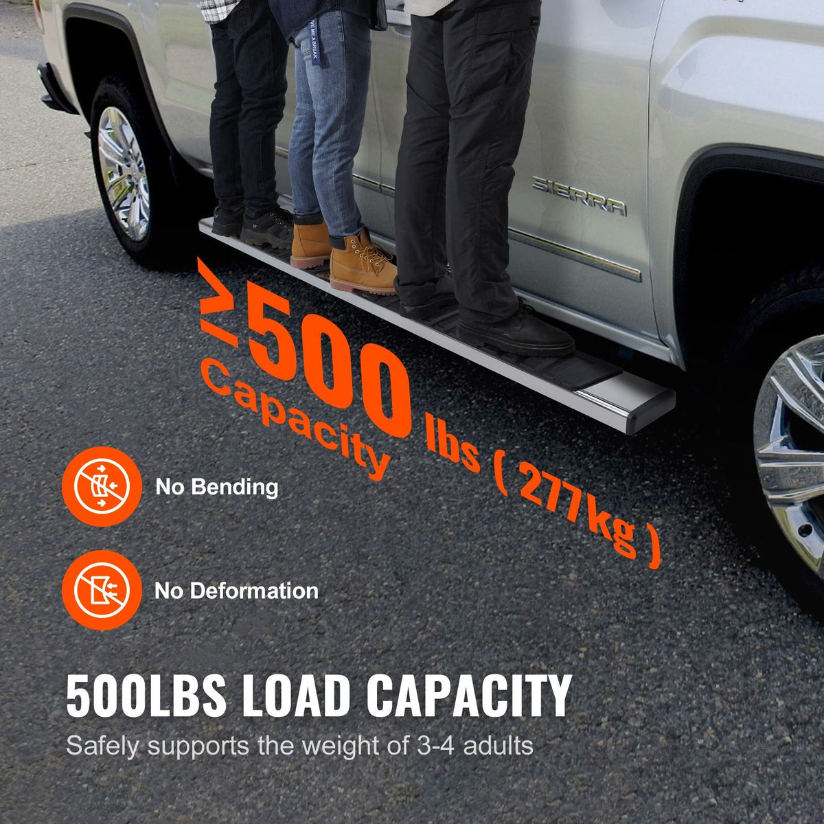 Running Boards, 6" Step Bars Compatible with 2007-2018 Chevy Silverado/GMC Sierra 1500 Crew Cab/2019 2500HD 3500HD 1500 LD, 201 Stainless Steel Side Steps Nerf Bars, 500LBS Capacity, 2 Piece