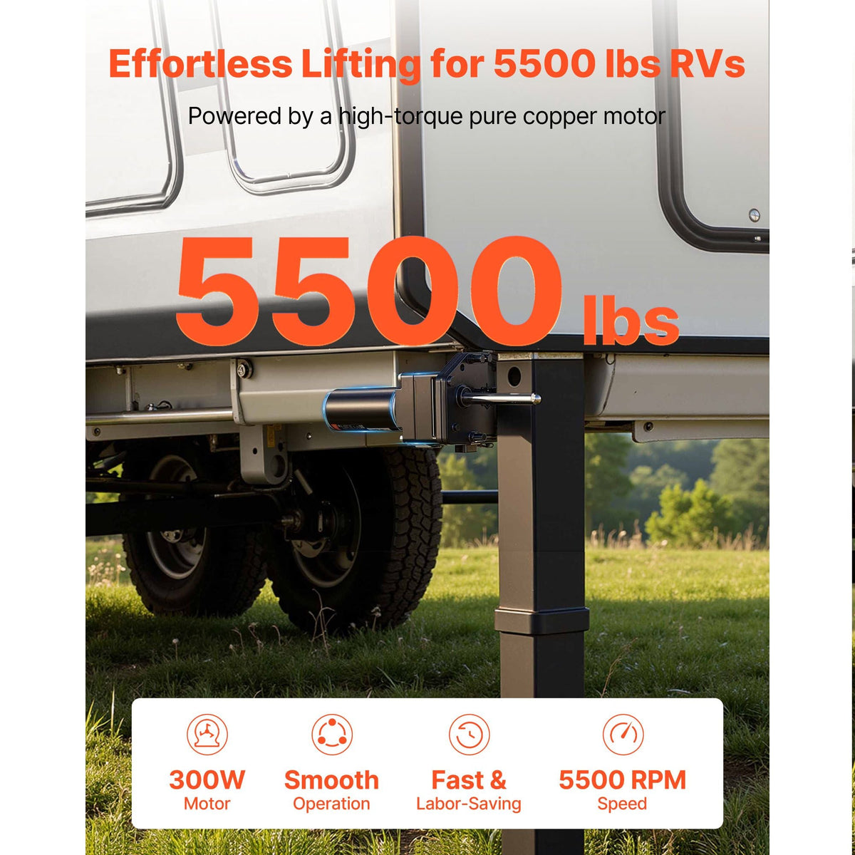 RV 5th Wheel Landing Gear Motor, Replaces LG-142178, 5500 lbs Capacity, 300W RV Fifth Wheel Power Landing Gear Motor Compatible with Lippert Venture, Atwood, Stromberg Carlson Systems, Black