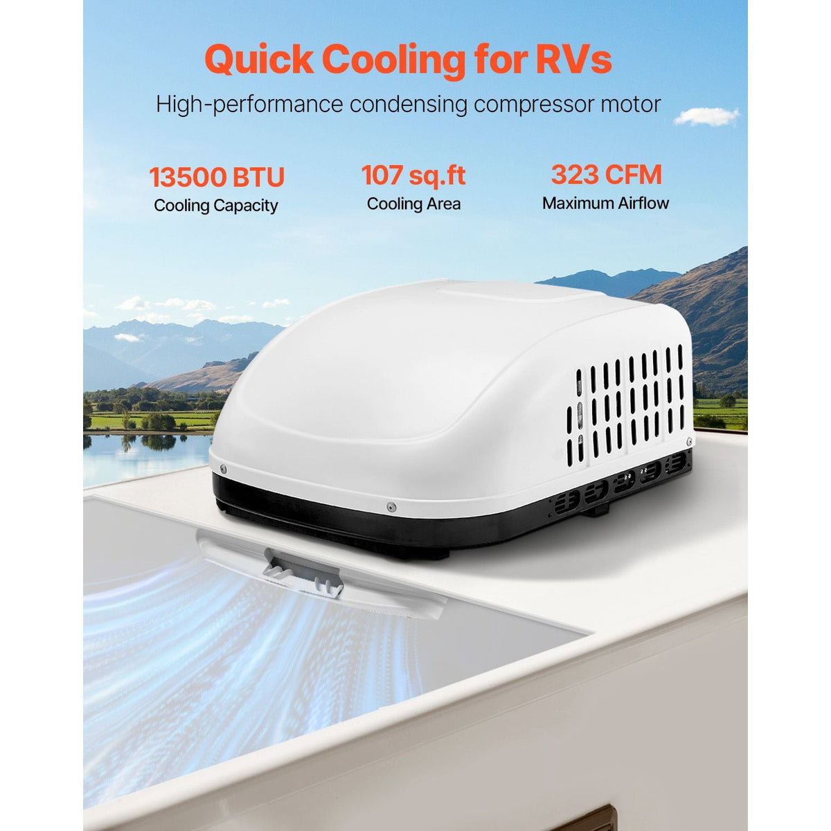 RV Air Conditioner, 13500 BTU Non-Ducted Rooftop RV AC, 65 dB Quiet Design, Highly Compatible with Air-conditioning Unit for Replacing Old Damaged Units, for Campers, Vans, Trailers, White