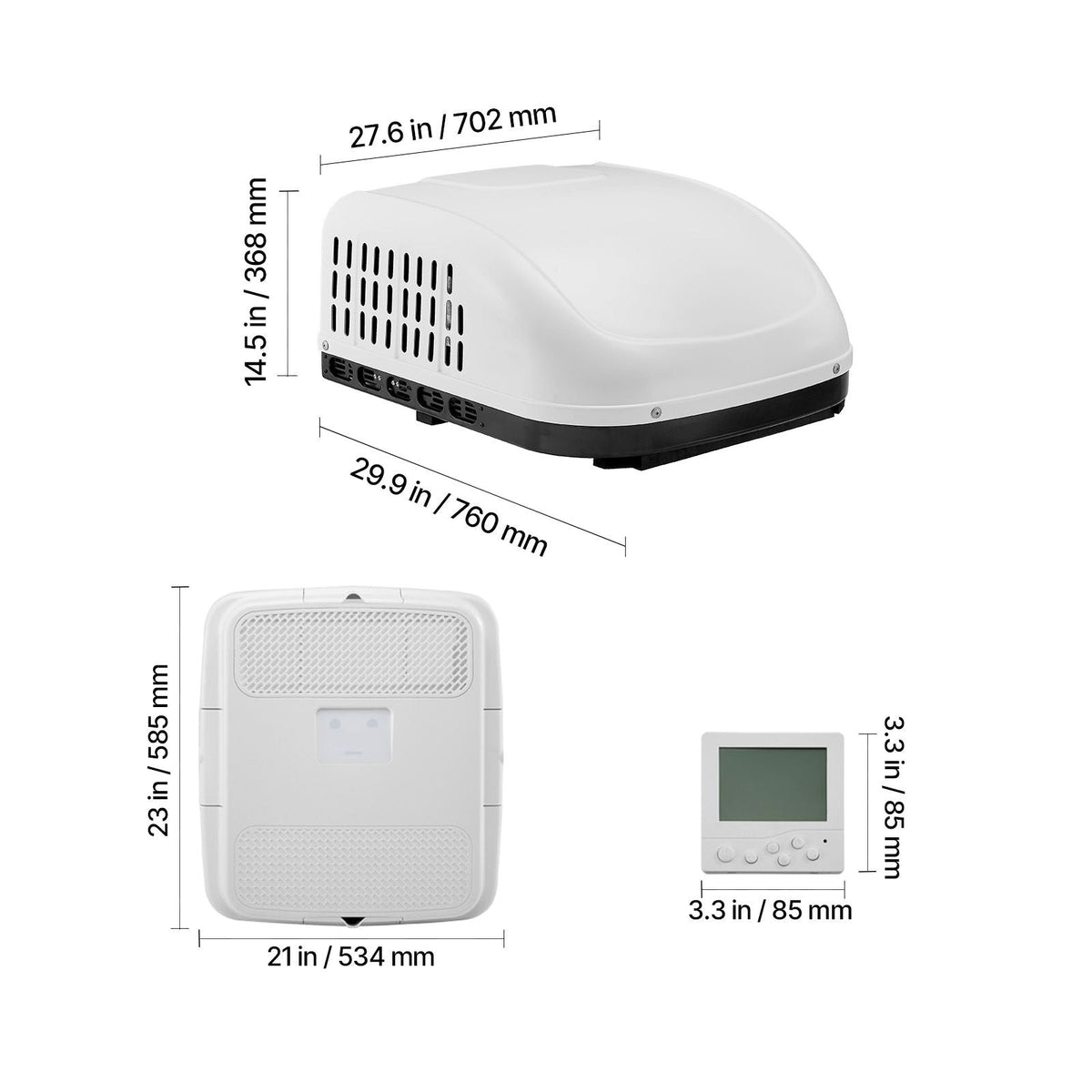RV Air Conditioner, 13500 BTU Non-Ducted Rooftop RV AC Unit, 65 dB Quiet Design, Including Air Distribution Box, Operation Panel and Installation Hardware, for Campers, Vans, Trailers, White