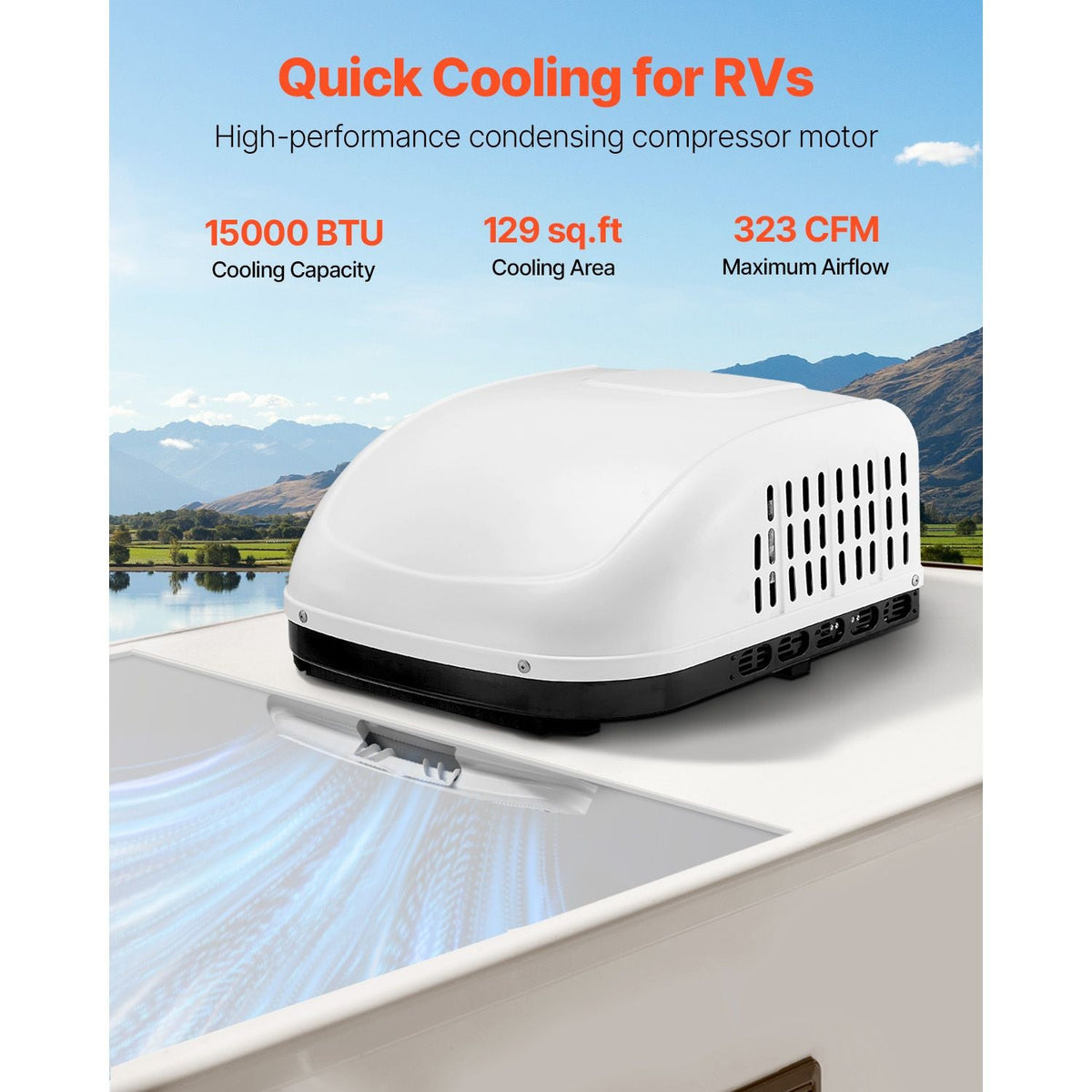 RV Air Conditioner, 15000 BTU Non-Ducted Rooftop RV AC, 65 dB Quiet Design, Highly Compatible with Air-conditioning Unit for Replacing Old Damaged Units, for Campers, Vans, Trailers, White