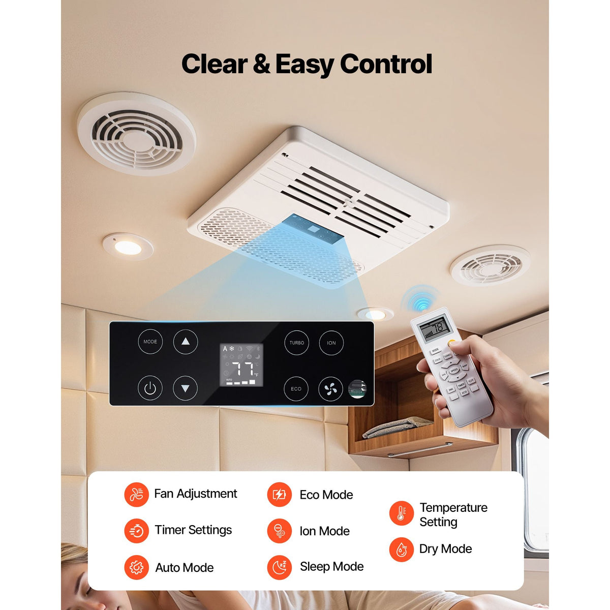 RV Air Conditioner, 15000 BTU RV AC Unit, 120V Ducted Rooftop Air Conditioner with Heat Pump & Cooling, Variable Speed Easy Install Quiet AC Unit with ADB Button Control & Remote Control, White