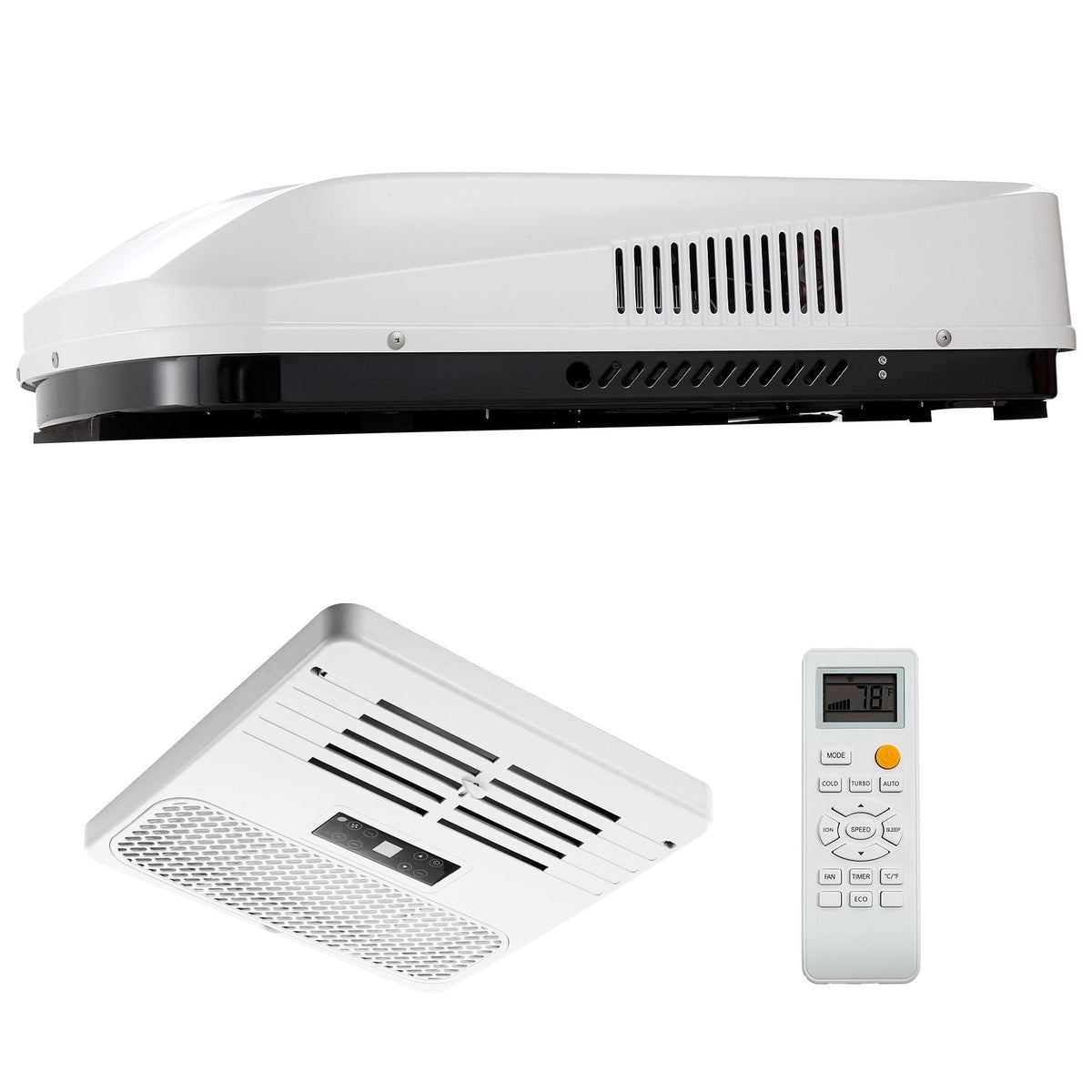 RV Air Conditioner, 15000 BTU RV AC Unit, 120V Ducted Rooftop Air Conditioner with Heat Pump & Cooling, Variable Speed Easy Install Quiet AC Unit with ADB Button Control & Remote Control, White