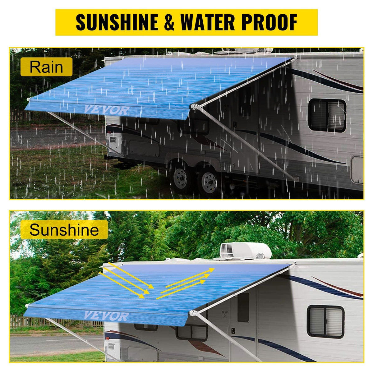 RV Awning 17\' Camper Awning Fabric, Trailer Awning Canopy Patio Camping Car Awning, Durable 15oz Vinyl Roller Tube for RV, Van, SUV, Patio Awning Replacement Ocean Blue Fade