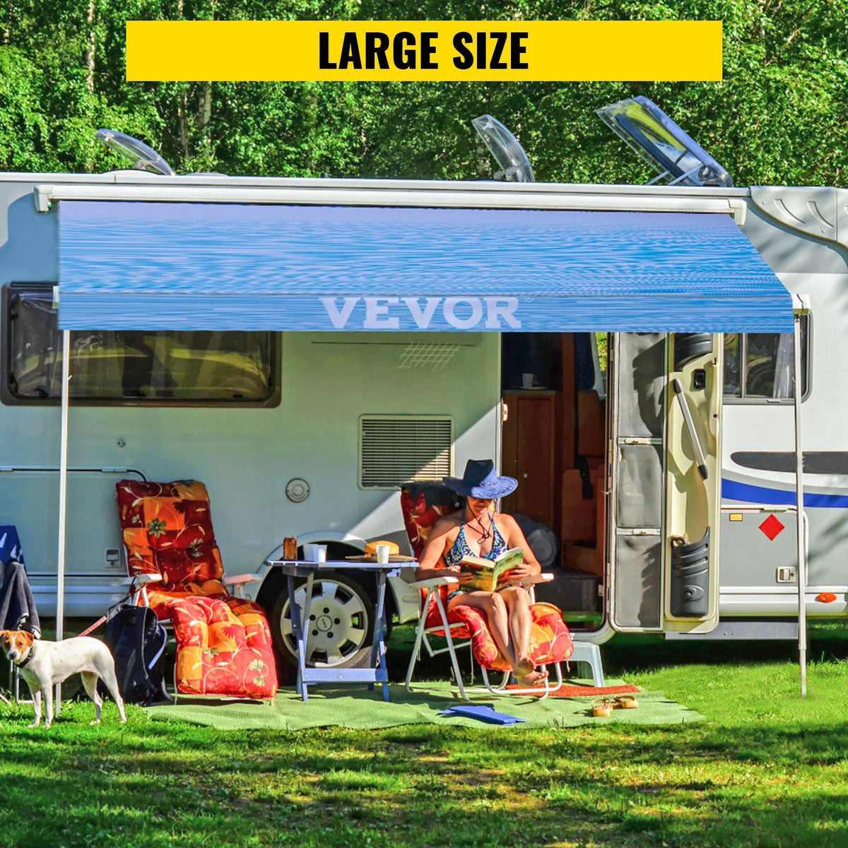 RV Awning 18\' Camper Awning Fabric, Trailer Awning Canopy Patio Camping Car Awning, Durable 15oz Vinyl Roller Tube for RV, Van, SUV, Patio Awning Replacement Ocean Blue Fade