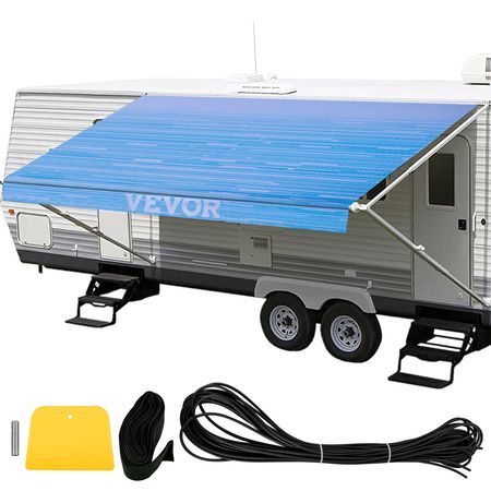 RV Awning 20\' Camper Awning Fabric, Trailer Awning Canopy Patio Camping Car Awning, Vinyl Roller Tube for RV, Van, SUV, Awning Replacement Ocean Blue Fade
