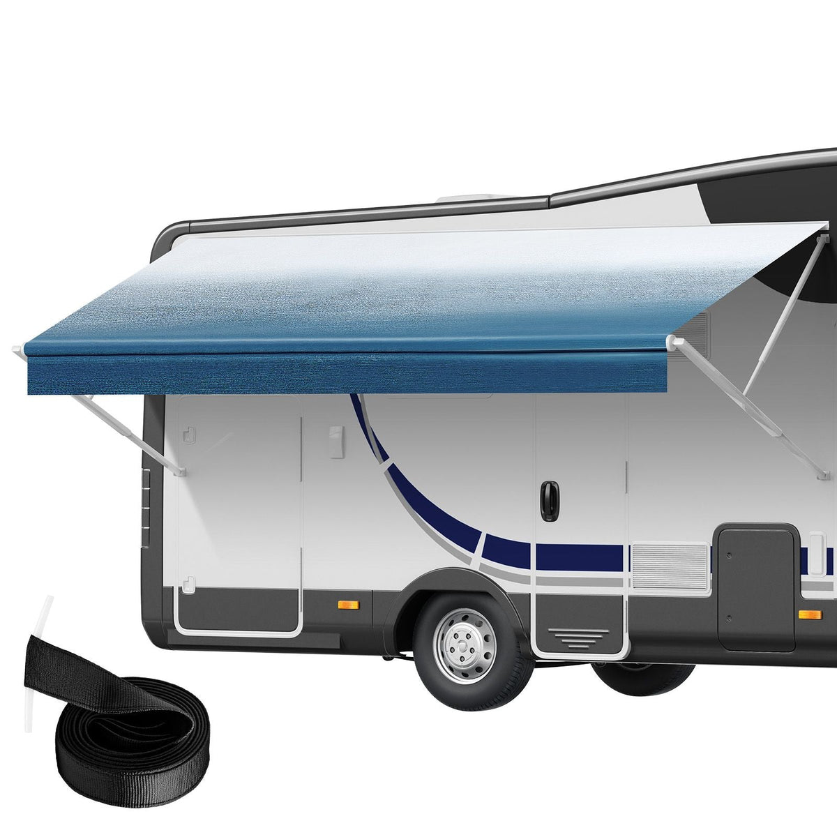 RV Awning Fabric Replacement, 11'2" Fabric Length for 12' Awning, Heavy Duty 3-Ply 16oz PVC Camper Awning Fabric, Waterproof & UV Protection Outdoor Canopy for RV, Trailer, Motorhome, Blue Fade