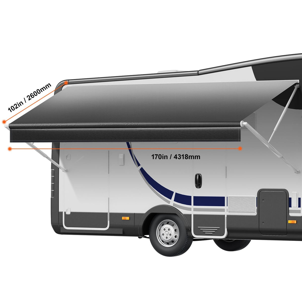 RV Awning Fabric Replacement, 15' (Fabric 14'2") 18 oz Heavy-Duty Weatherproof Vinyl Camper Awning Replacement, UPF50+ Protection Waterproof Outdoor Canopy for RV, Motorhome, Trailer, Black Fade